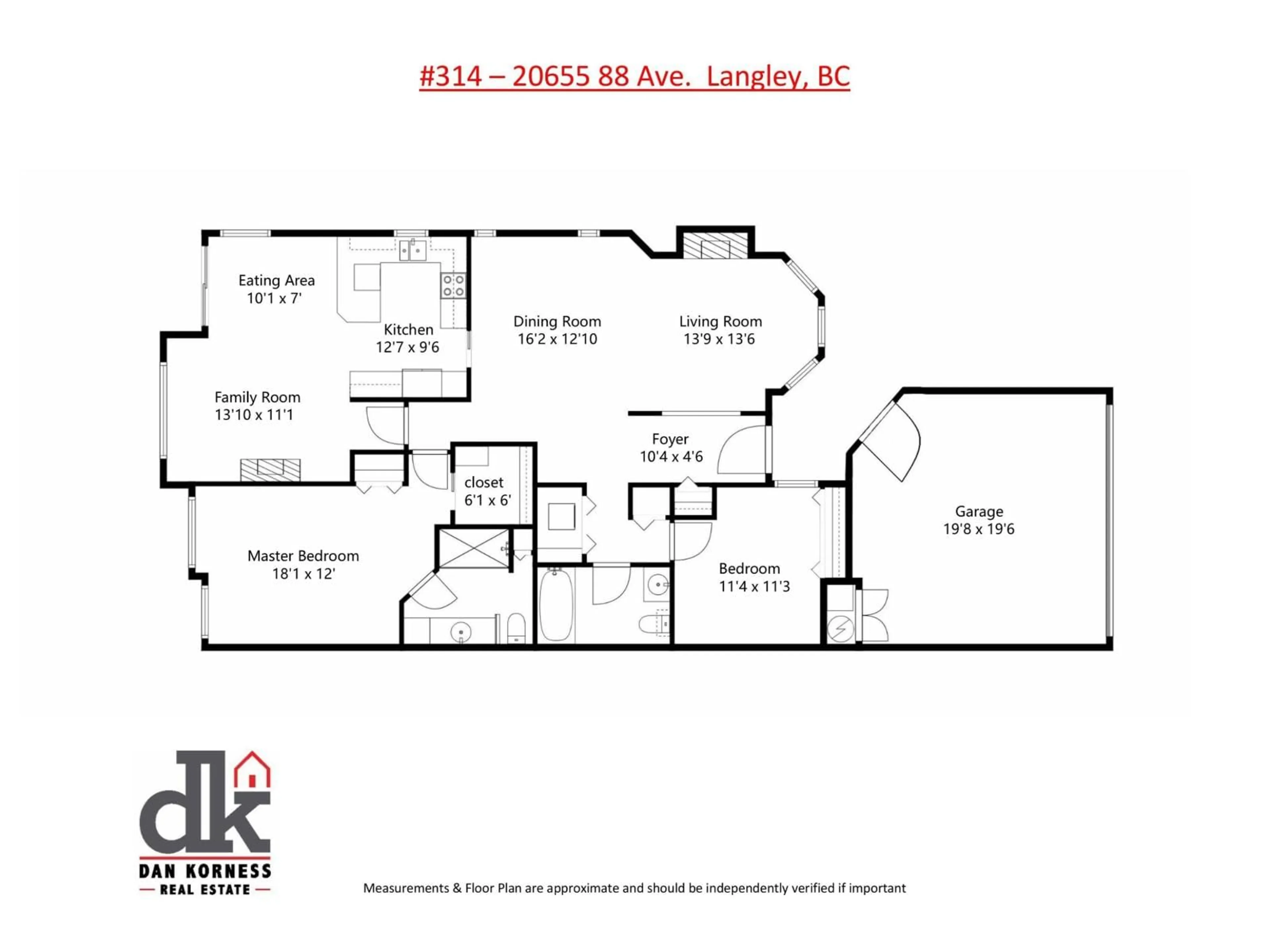 Floor plan for 314 - 20655 88 AVENUE, Langley British Columbia V1M2M5