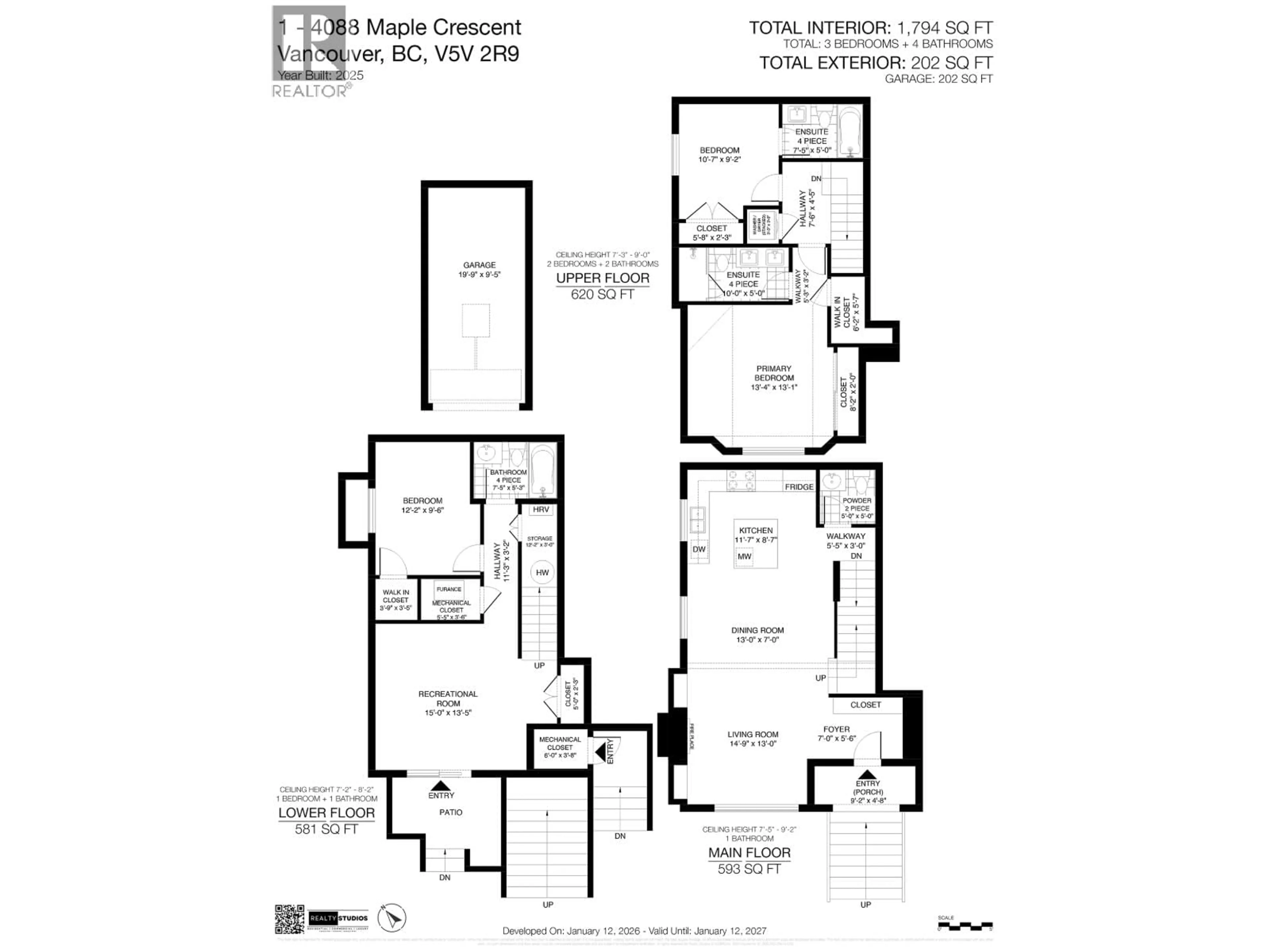 Floor plan for 1 - 4088 MAPLE CRESCENT, Vancouver British Columbia V6J4B2