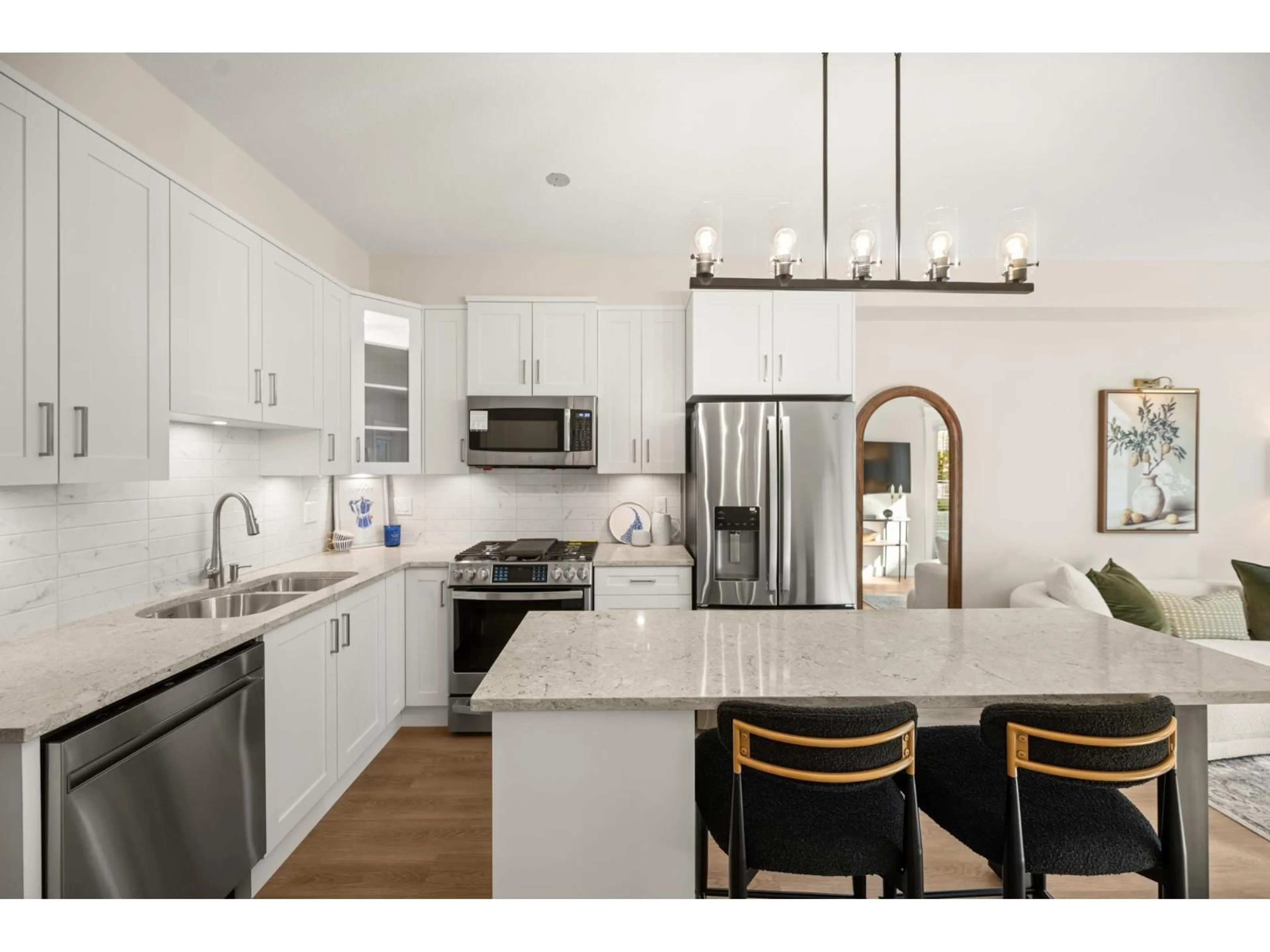 Open concept kitchen, ceramic/tile floor for A328 - 8233 208B STREET STREET, Langley British Columbia V2Y4M7
