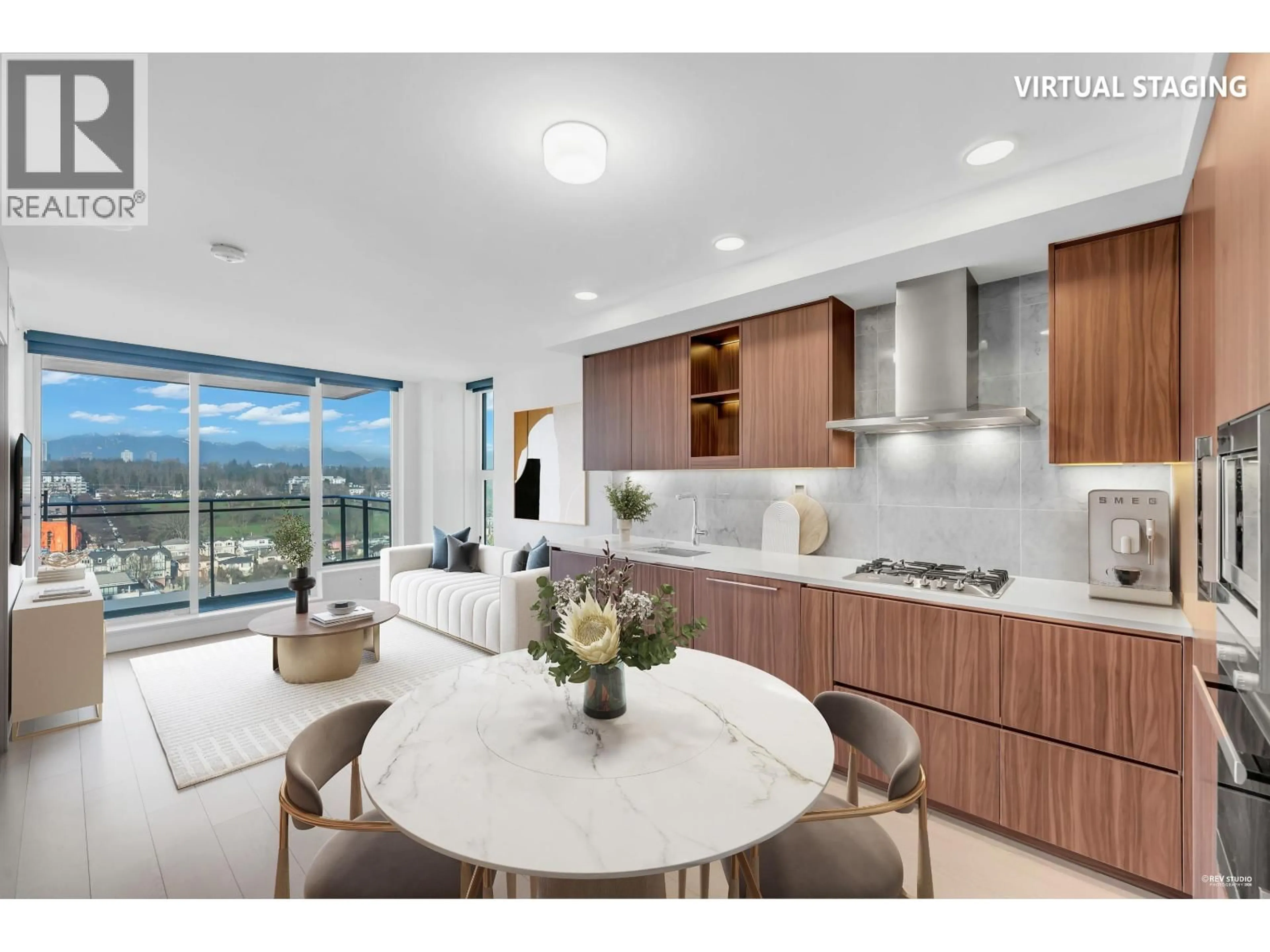 Open concept kitchen, ceramic/tile floor for 2208 - 455 SW MARINE DRIVE, Vancouver British Columbia V5X0H3