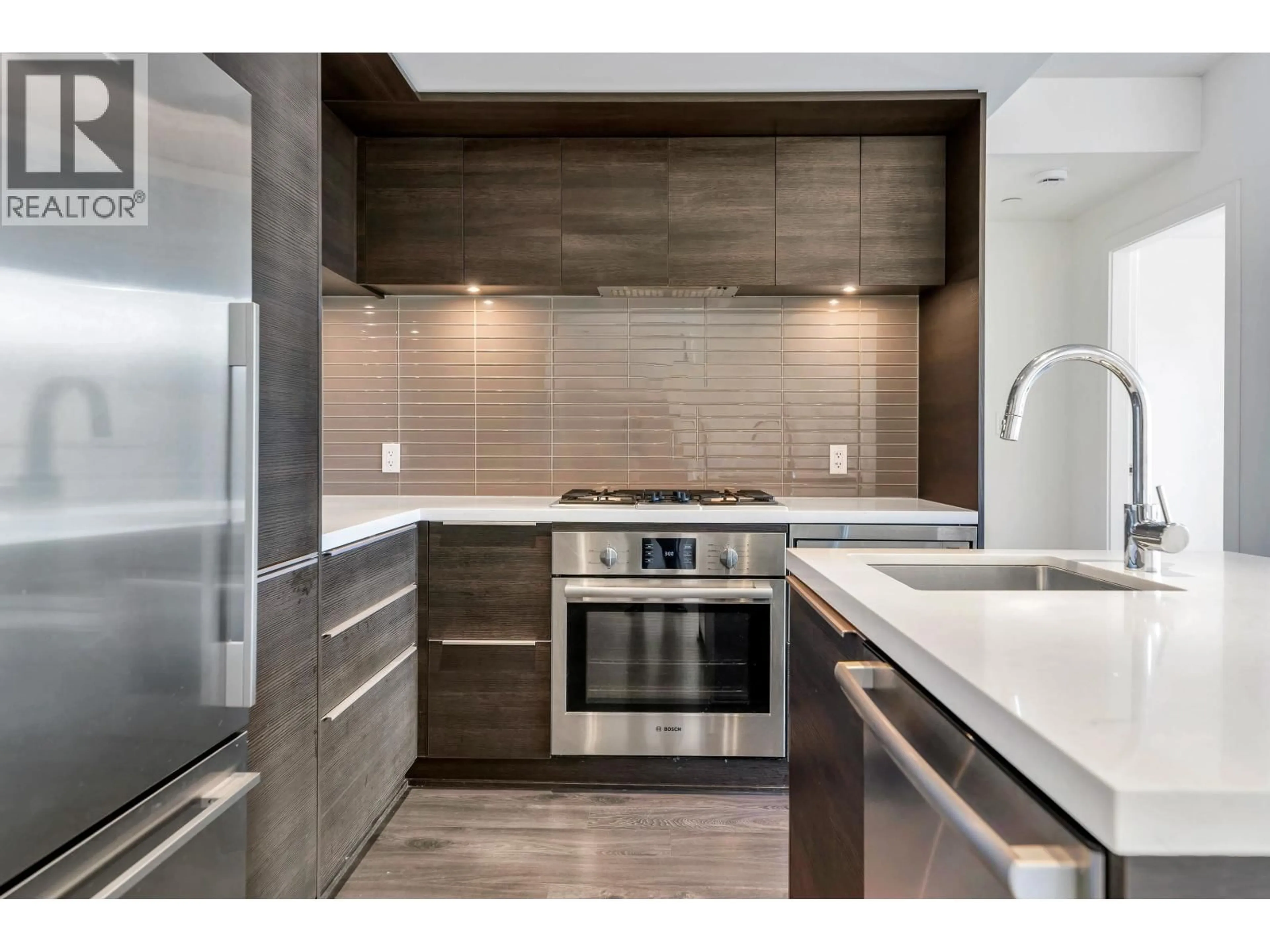 Contemporary kitchen, ceramic/tile floor for 601 - 1550 FERN STREET, North Vancouver British Columbia V7J0A9