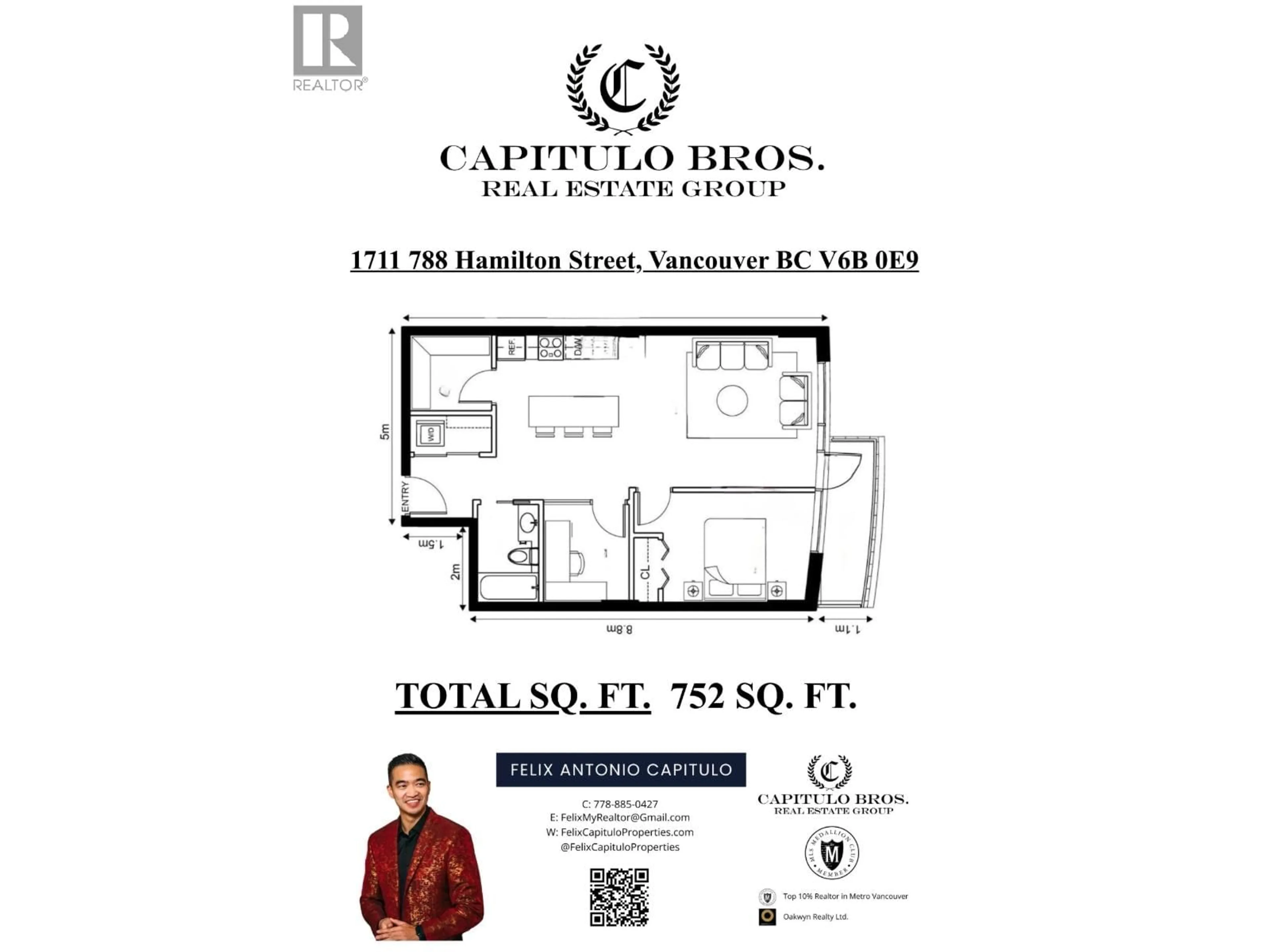 Floor plan for 1711 - 788 HAMILTON STREET, Vancouver British Columbia V6B0E9