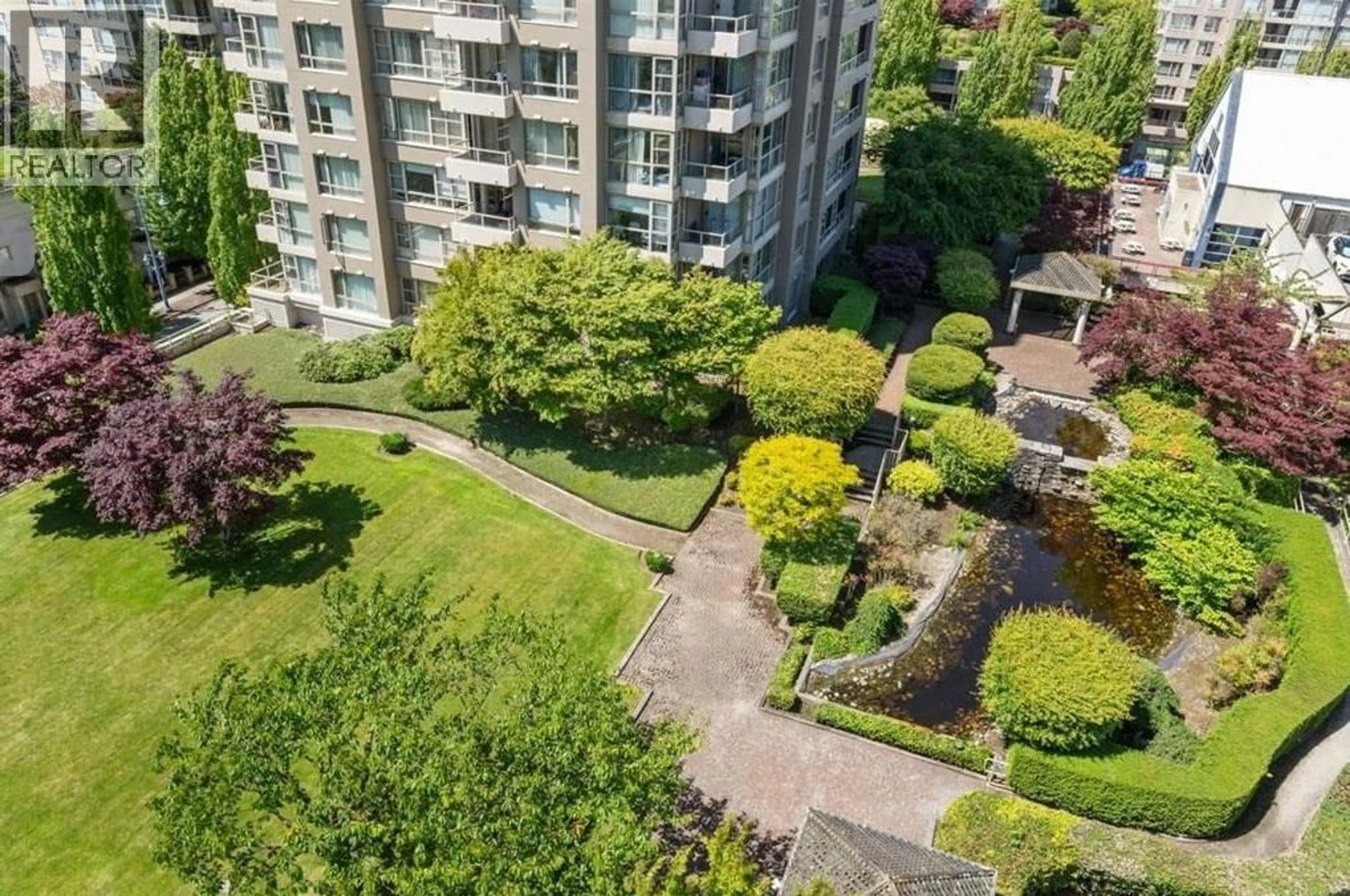 A pic from outside/outdoor area/front of a property/back of a property/a pic from drone, city buildings view from balcony for 506 - 6119 COONEY ROAD, Richmond British Columbia V6Y4B7