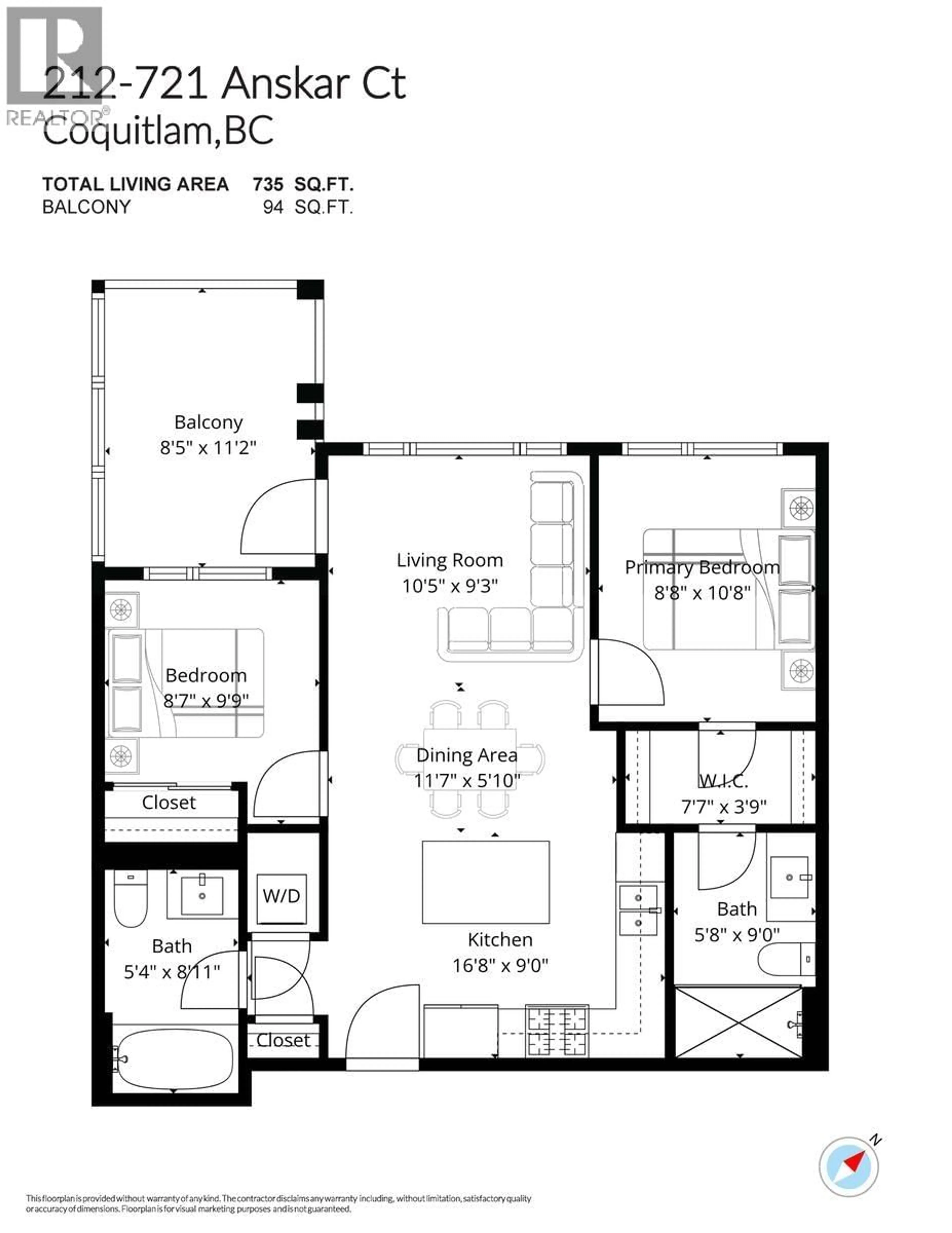 Floor plan for 212 - 721 ANSKAR COURT, Coquitlam British Columbia V3J0L4