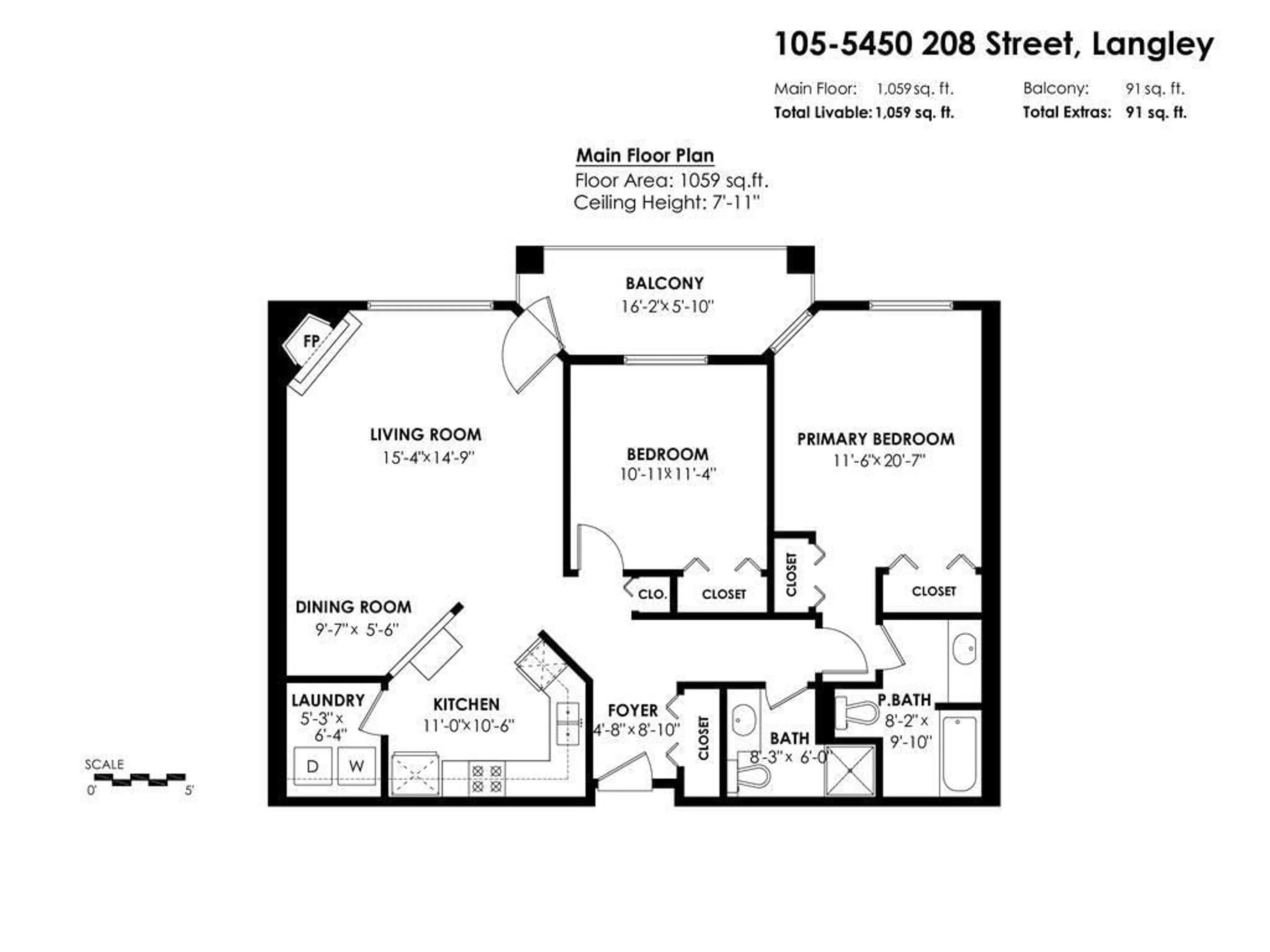 Floor plan for 105 - 5450 208 STREET, Langley British Columbia V3A2J9
