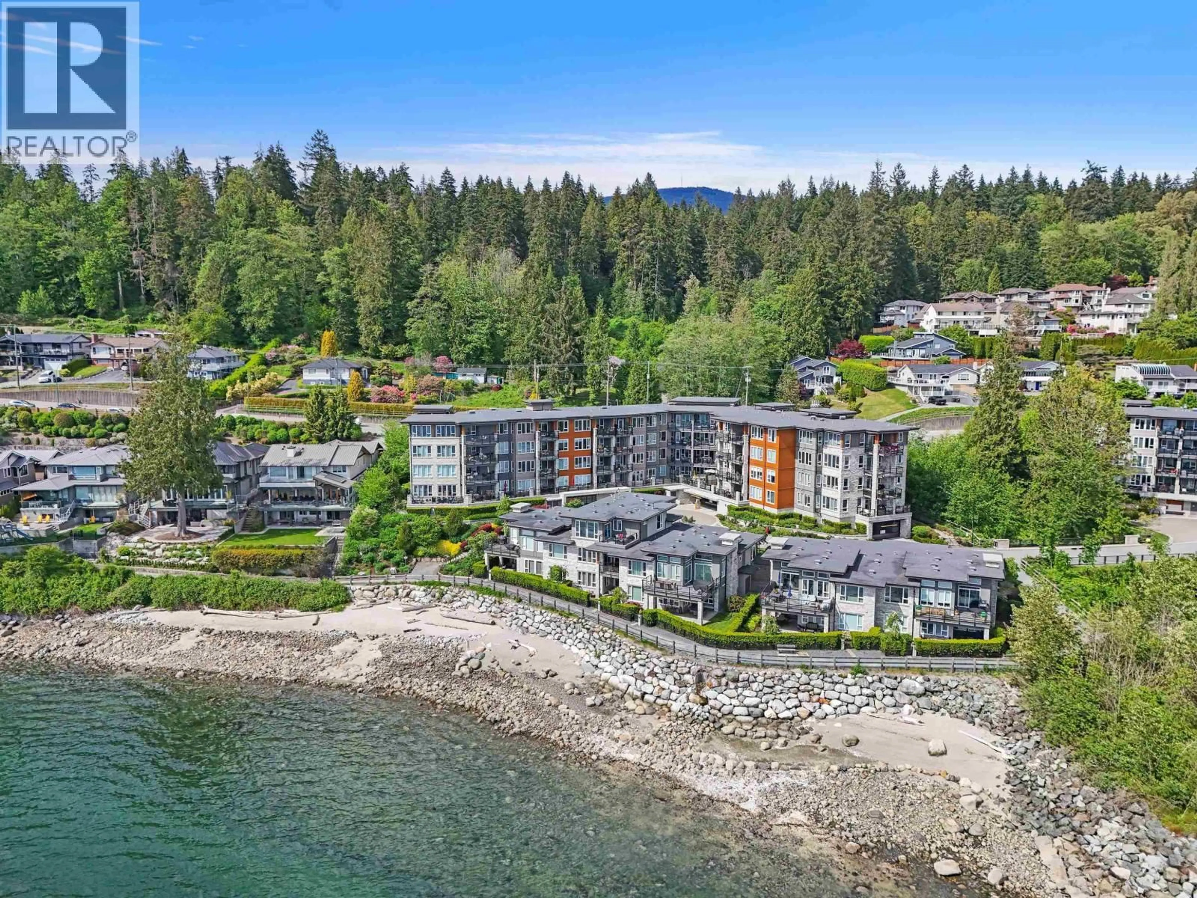 A pic from outside/outdoor area/front of a property/back of a property/a pic from drone, water/lake/river/ocean view for 408 - 3825 CATES LANDING WAY, North Vancouver British Columbia V7G0A6