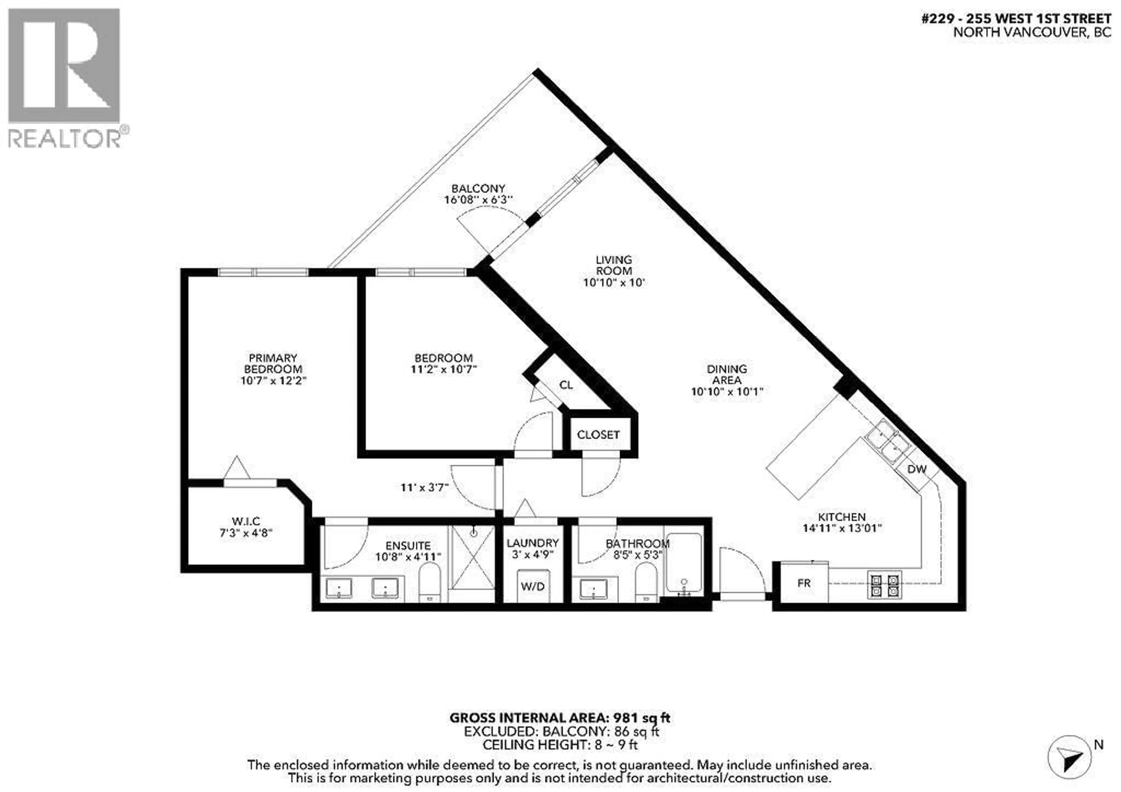 Floor plan for 229 - 255 1ST STREET, North Vancouver British Columbia V7M3G8