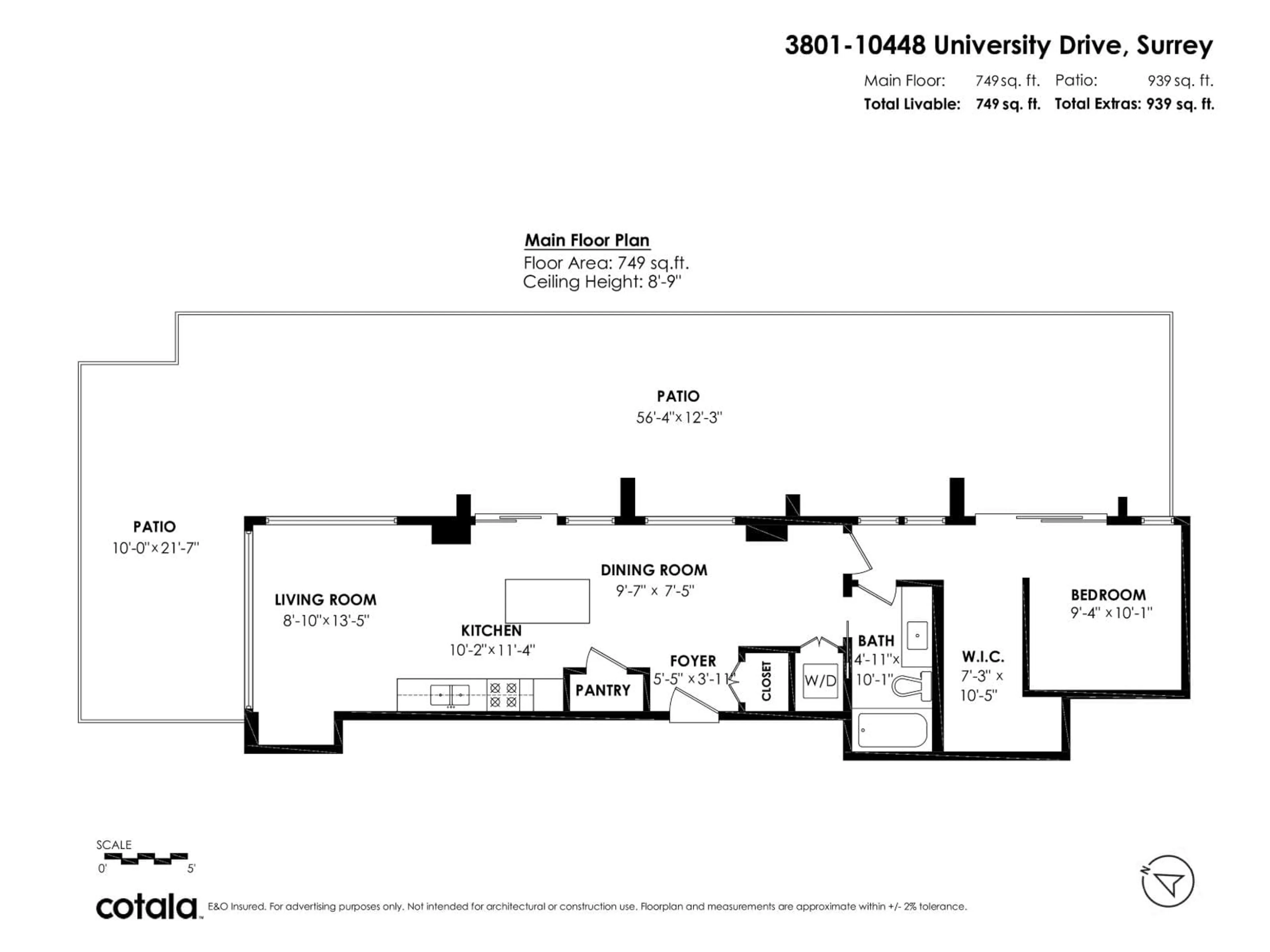 Floor plan for 3801 - 10448 UNIVERSITY DRIVE, Surrey British Columbia V3T0S7