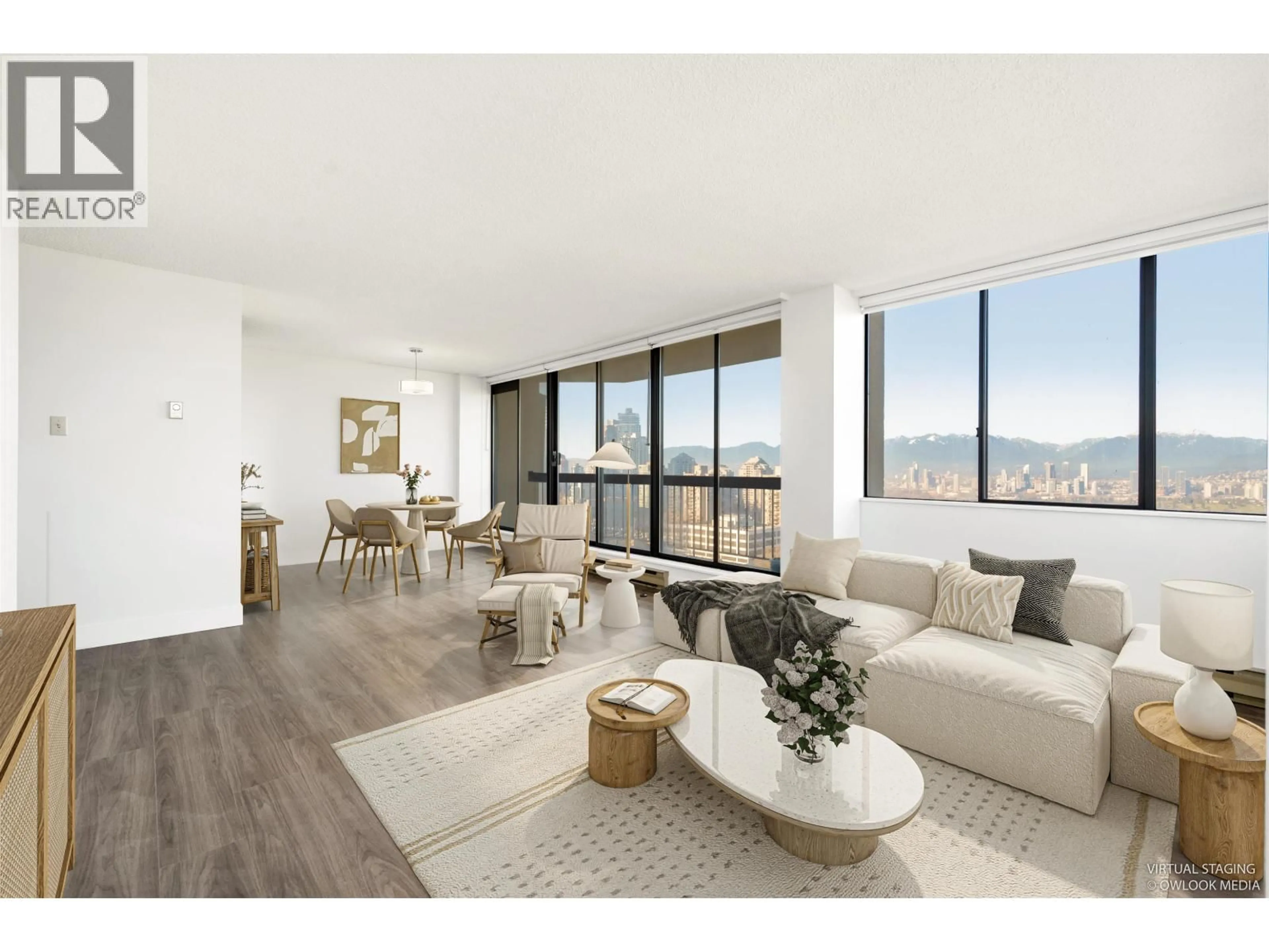 Living room with furniture, wood/laminate floor for 1702 - 6540 BURLINGTON AVENUE, Burnaby British Columbia V5H4G3