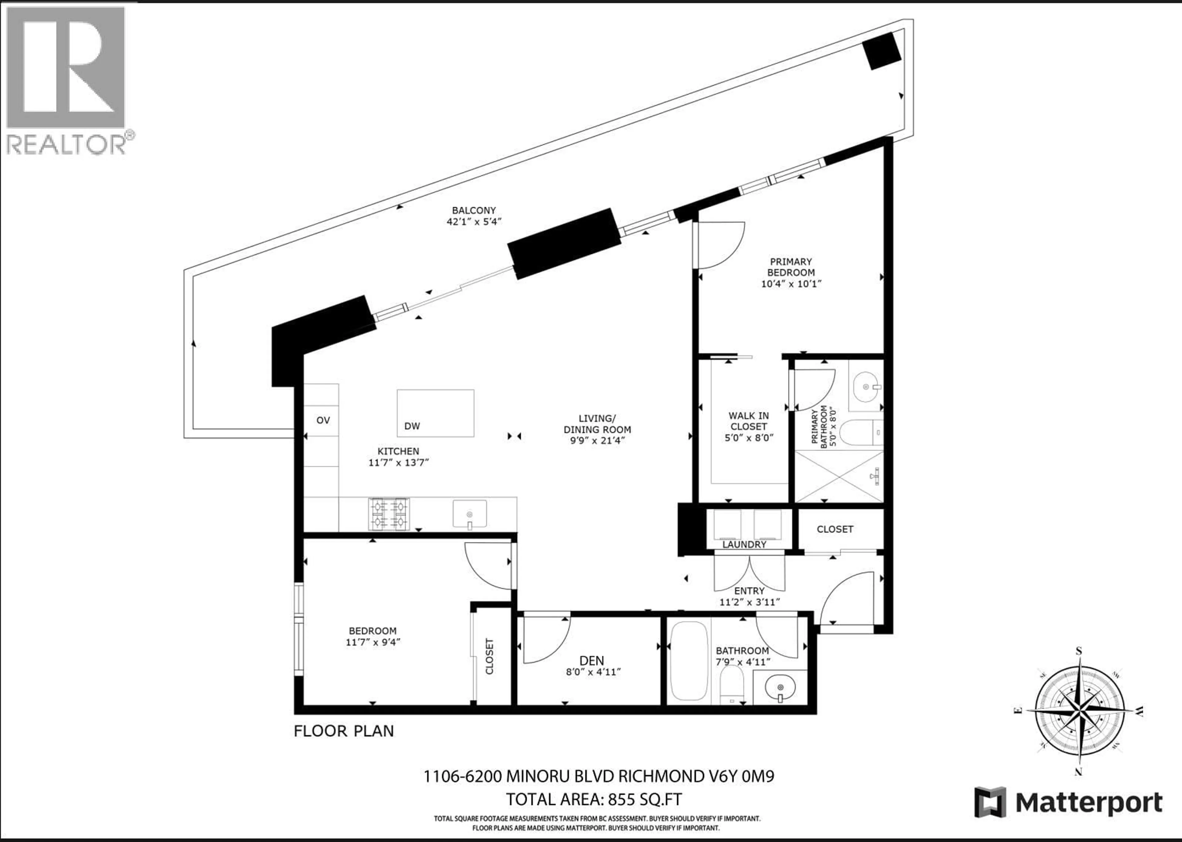 Floor plan for 1106 - 6200 MINORU BOULEVARD, Richmond British Columbia V6Y0M9