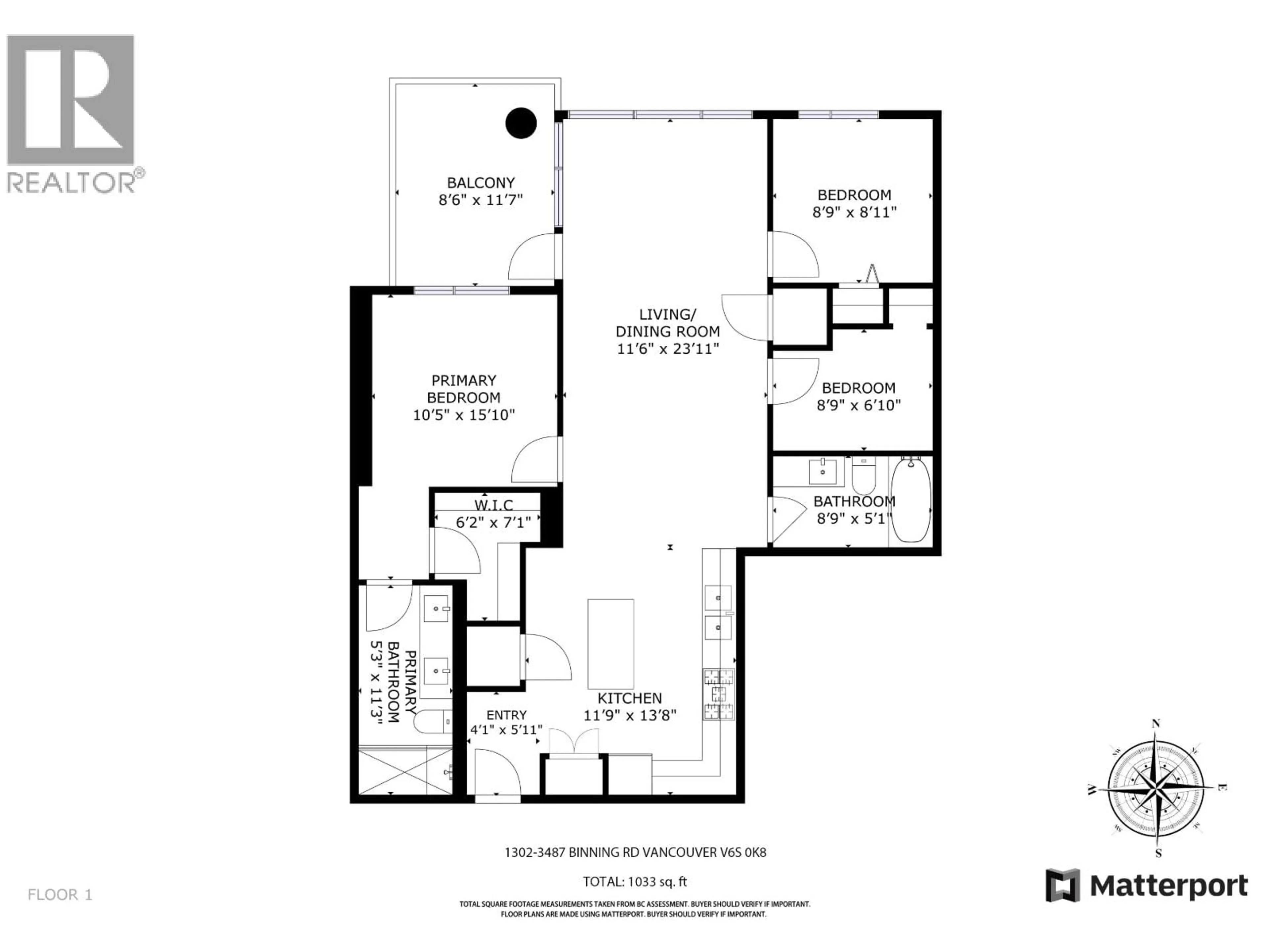 Floor plan for 1302 - 3487 BINNING ROAD, Vancouver British Columbia V6S0A5