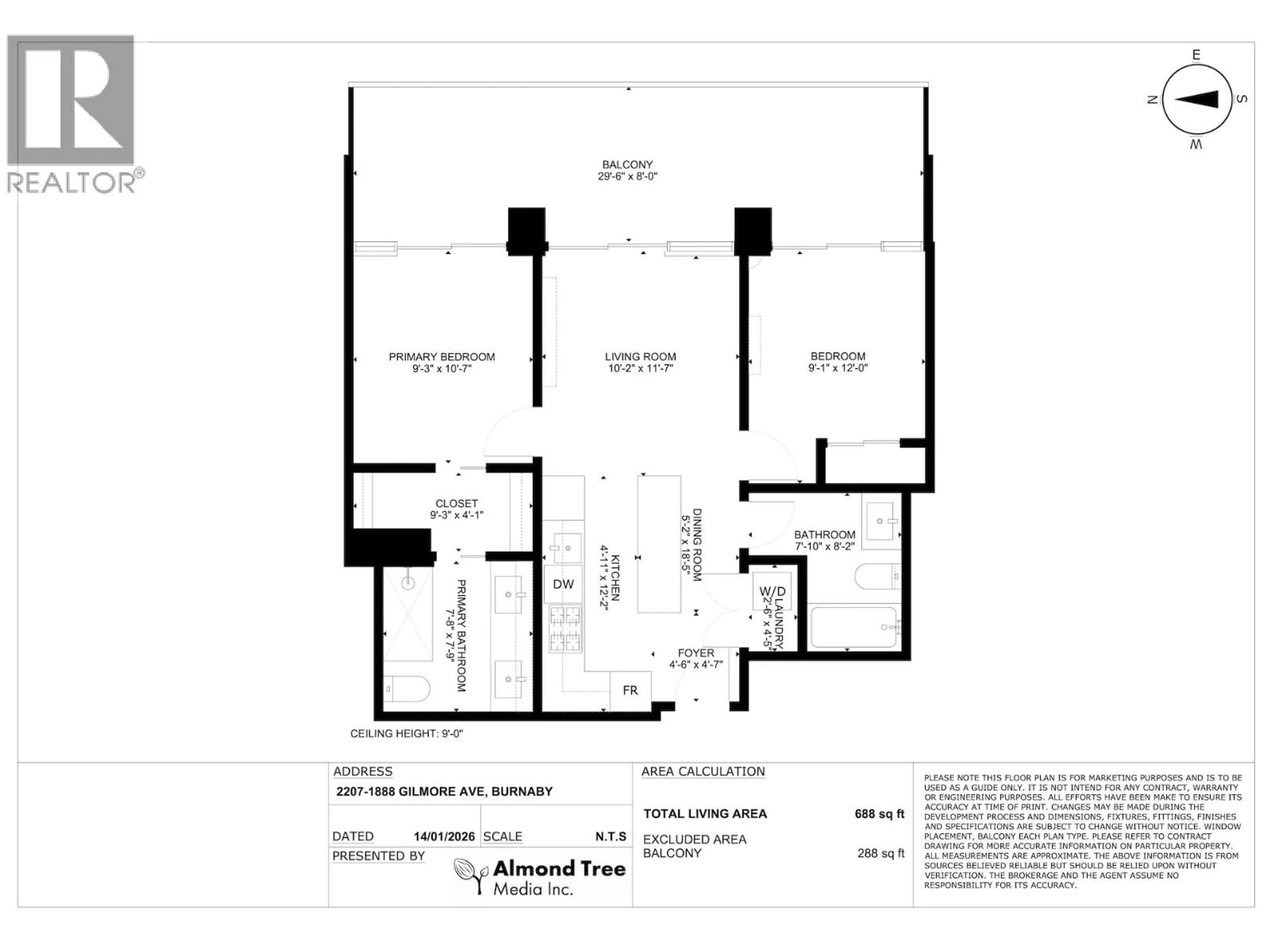 Floor plan for 2207 - 1888 GILMORE AVENUE, Burnaby British Columbia V5C0L2