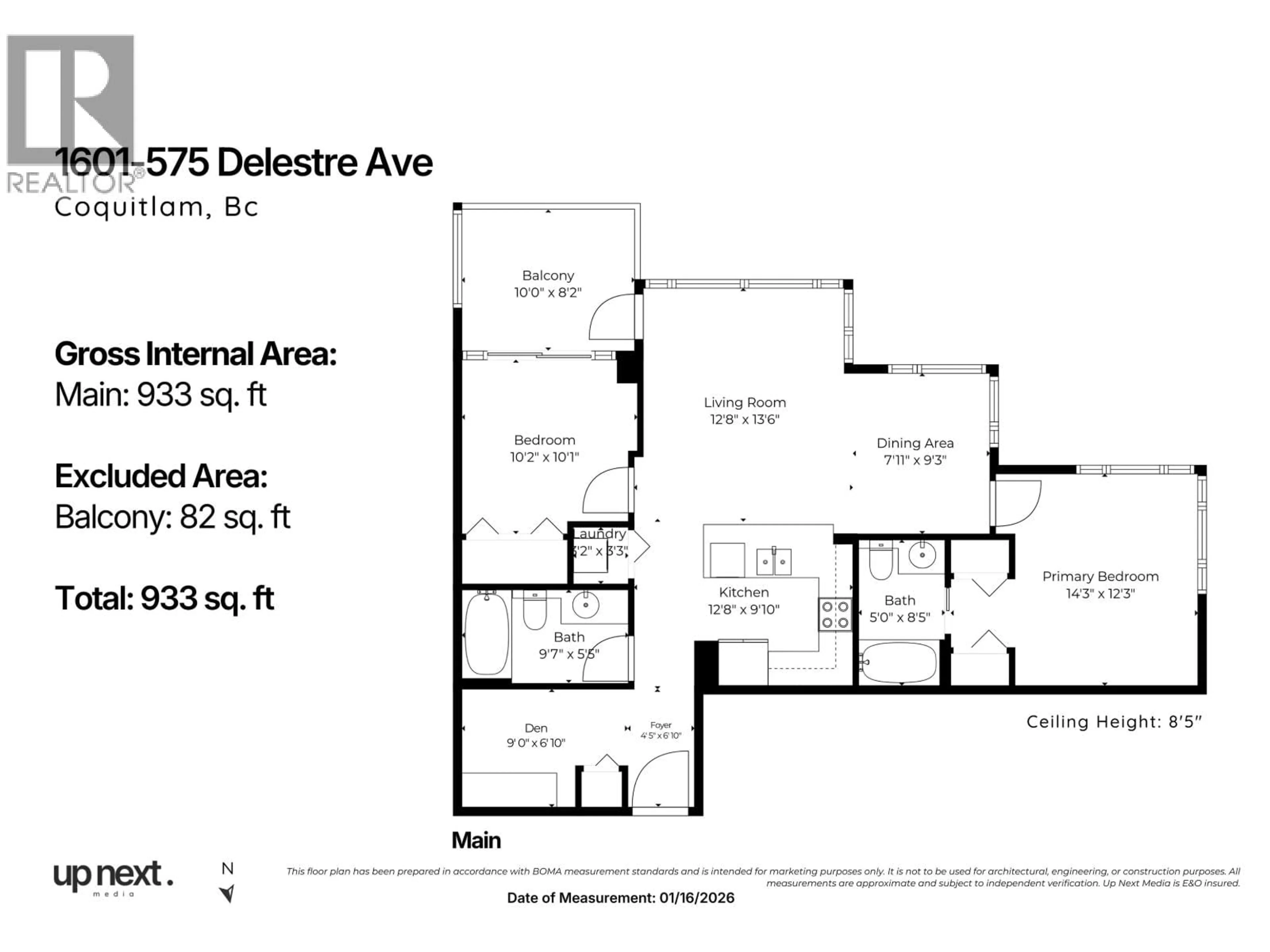 Floor plan for 1601 - 575 DELESTRE AVENUE, Coquitlam British Columbia V3K0A6