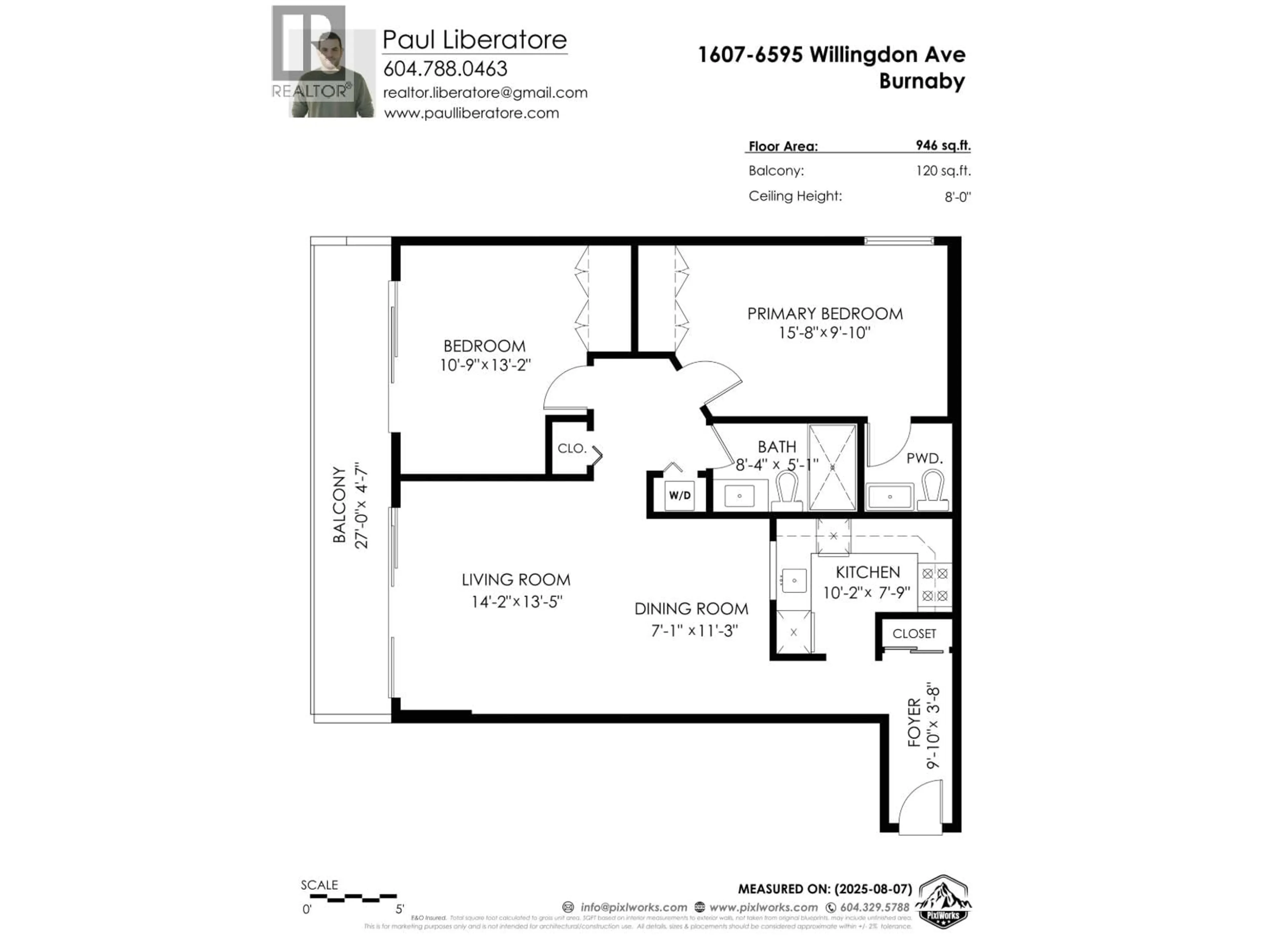 Floor plan for 1607 - 6595 WILLINGDON AVENUE, Burnaby British Columbia V5H4E5