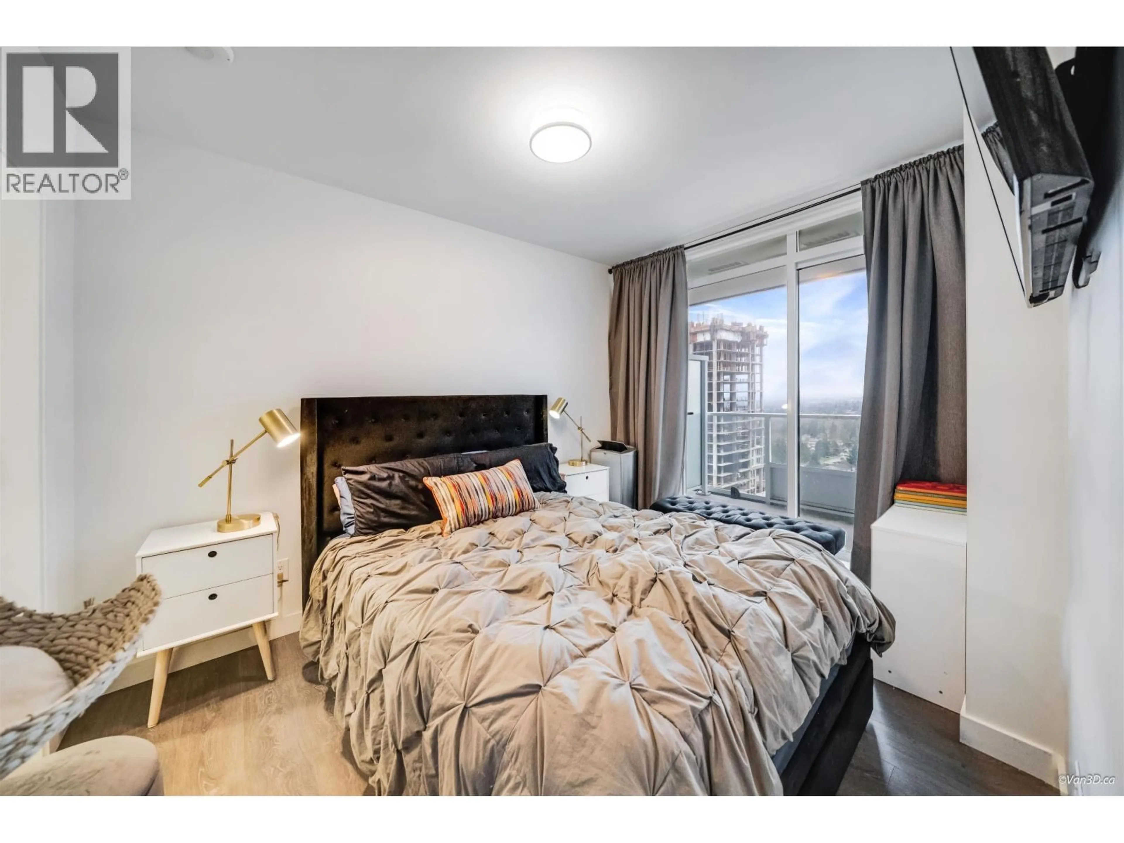 Bedroom with bed, wood/laminate floor for 1204 - 525 FOSTER AVENUE, Coquitlam British Columbia V3J0H6