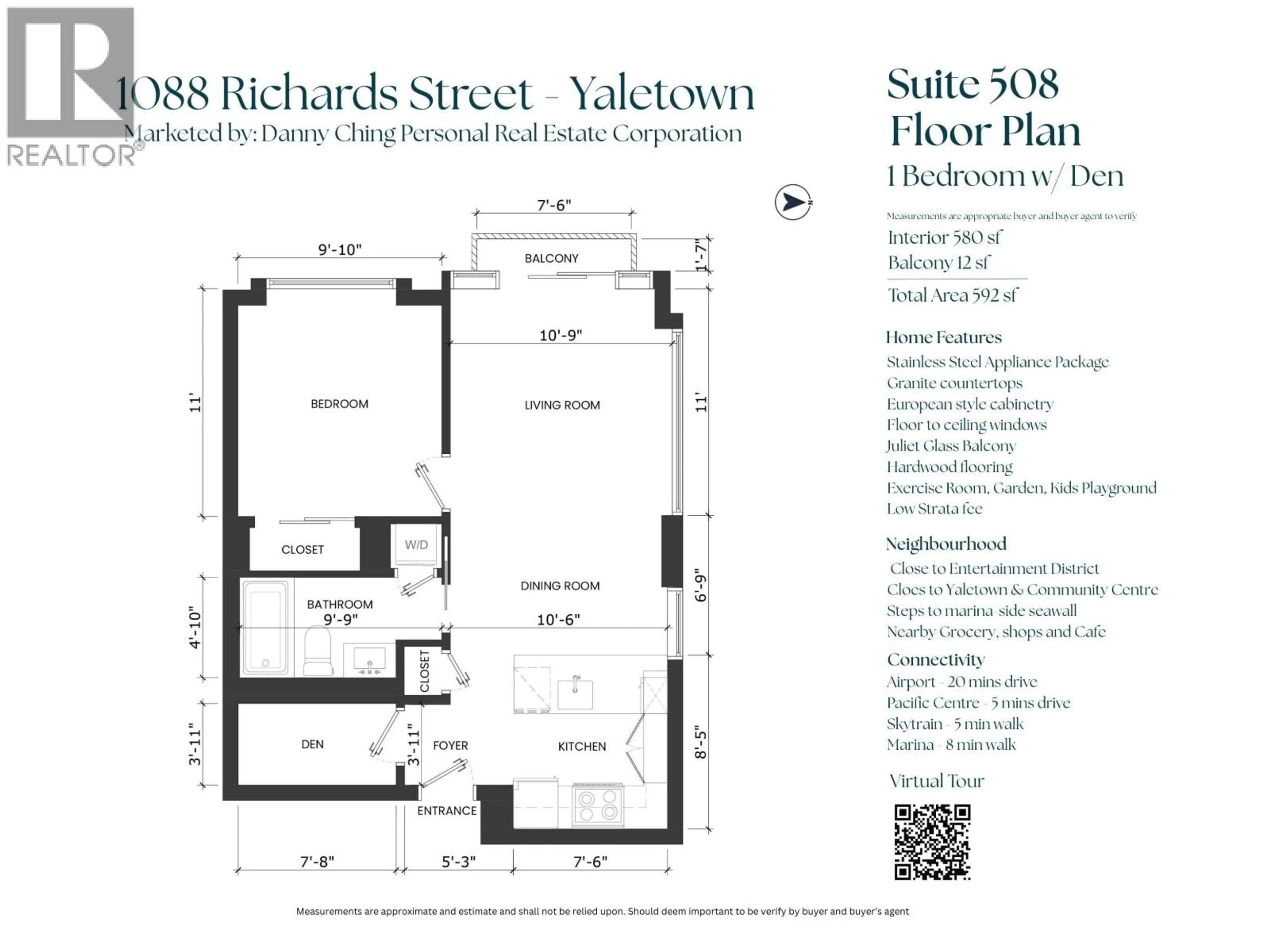 Floor plan for 508 - 1088 RICHARDS STREET, Vancouver British Columbia V6B0J8