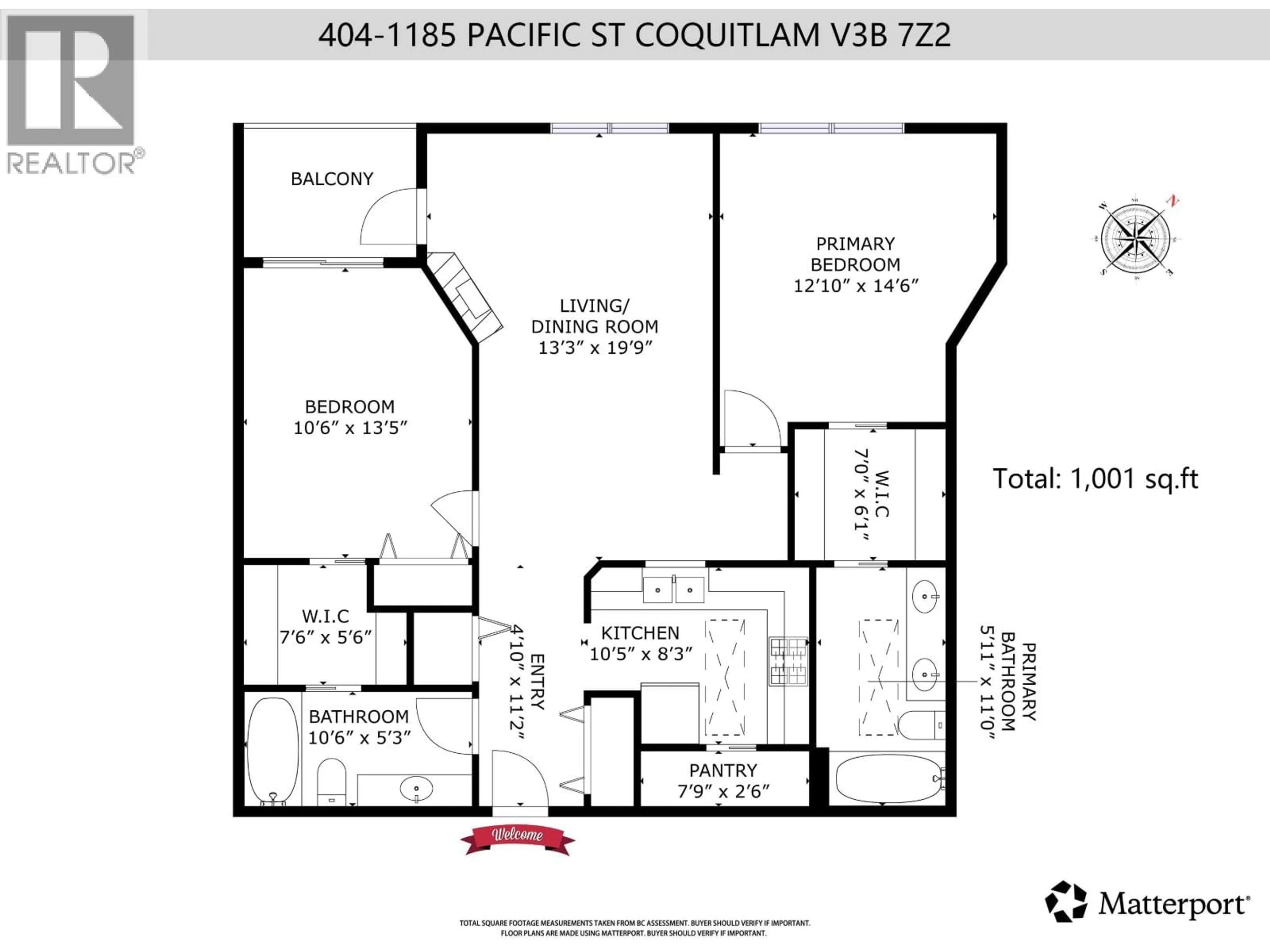 Floor plan for 404 - 1185 PACIFIC STREET, Coquitlam British Columbia V3B7Z2