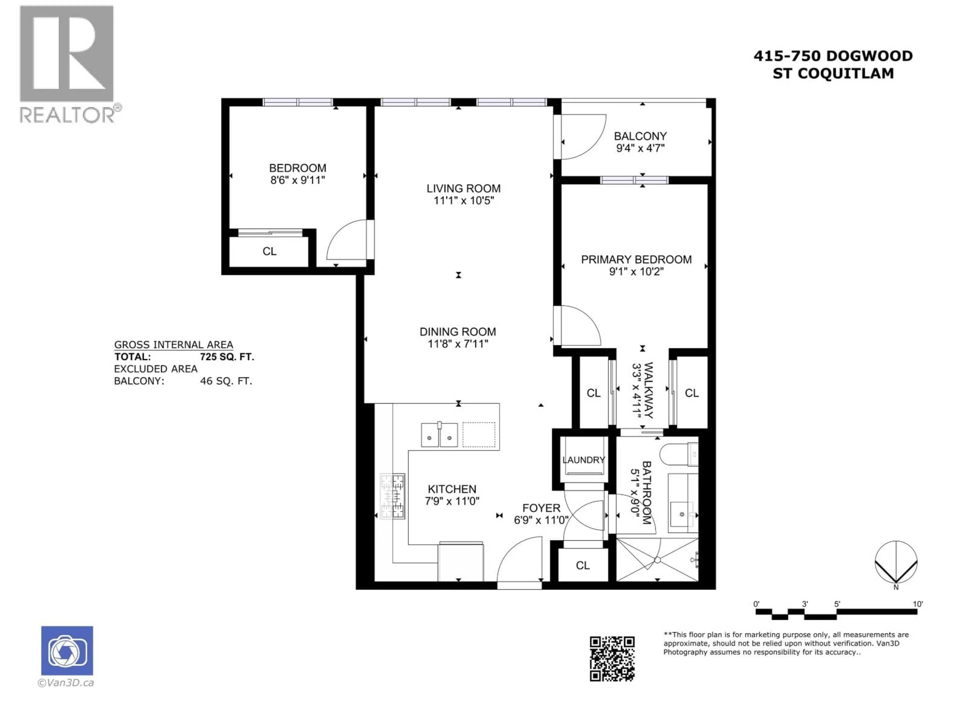 Floor plan for 415 - 750 DOGWOOD, Coquitlam British Columbia V3J4B7
