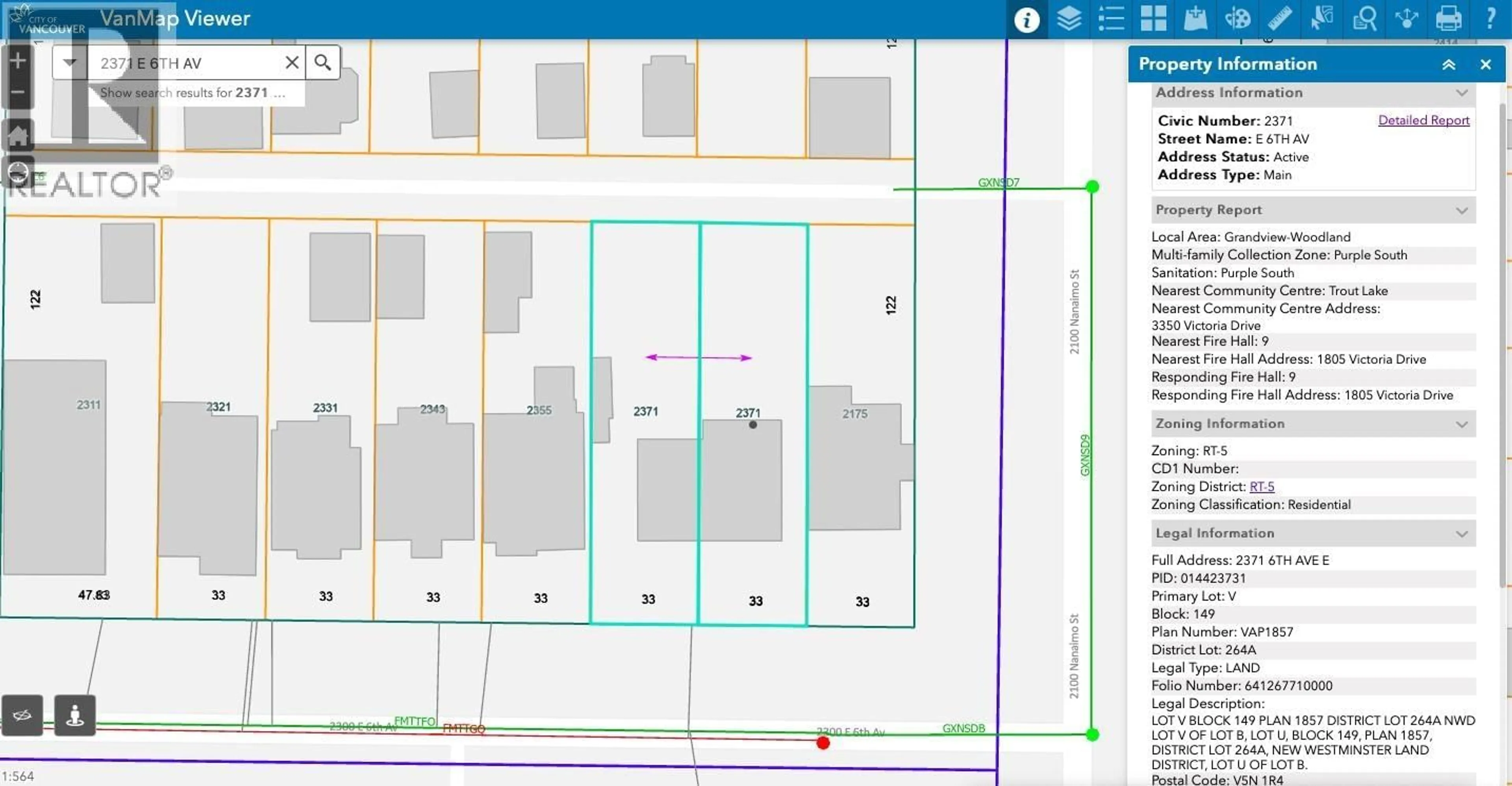 Picture of a map for 2371 6TH AVENUE, Vancouver British Columbia V5N1R4