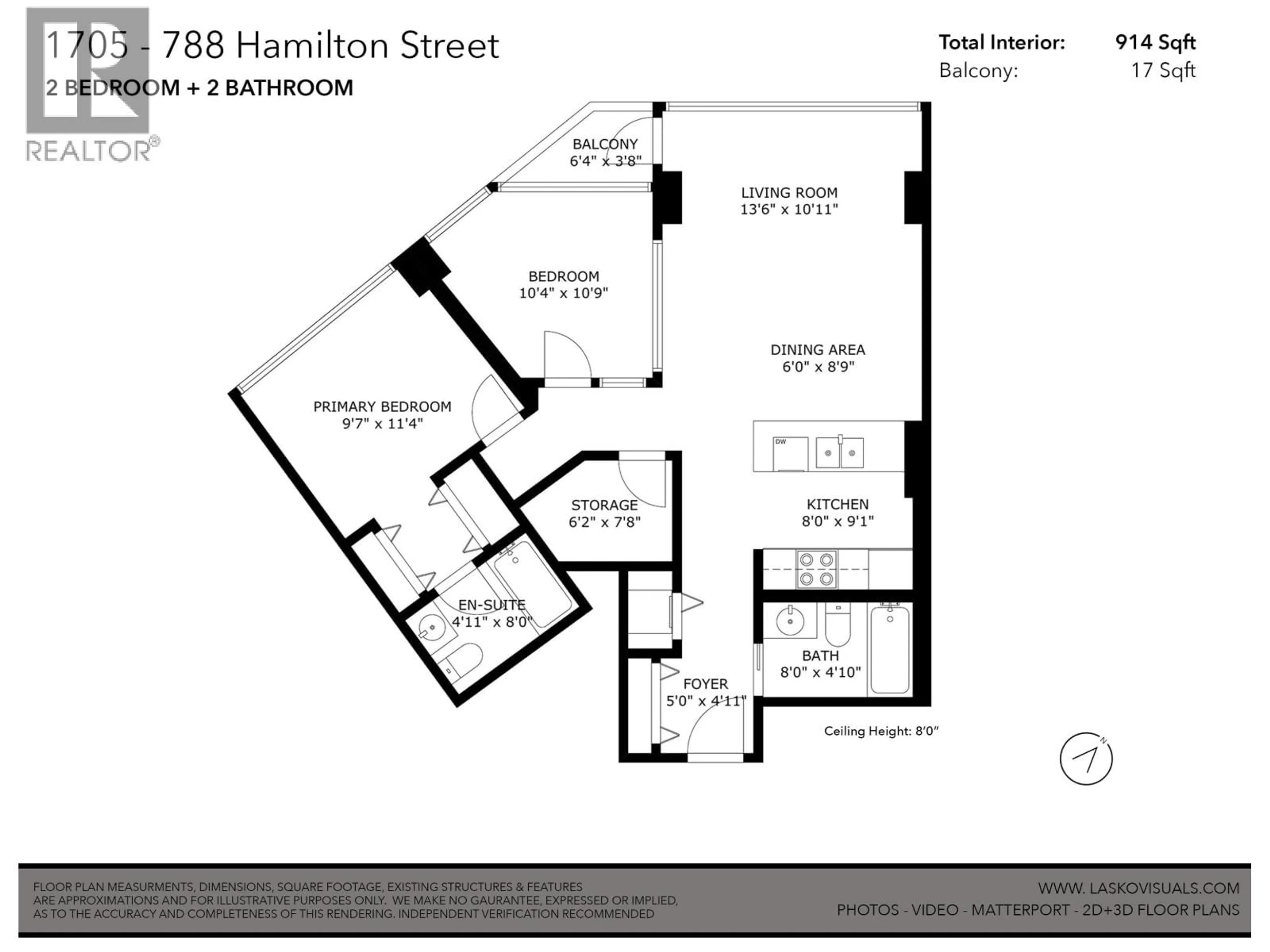 Floor plan for 1705 - 788 HAMILTON STREET, Vancouver British Columbia V6B0E9