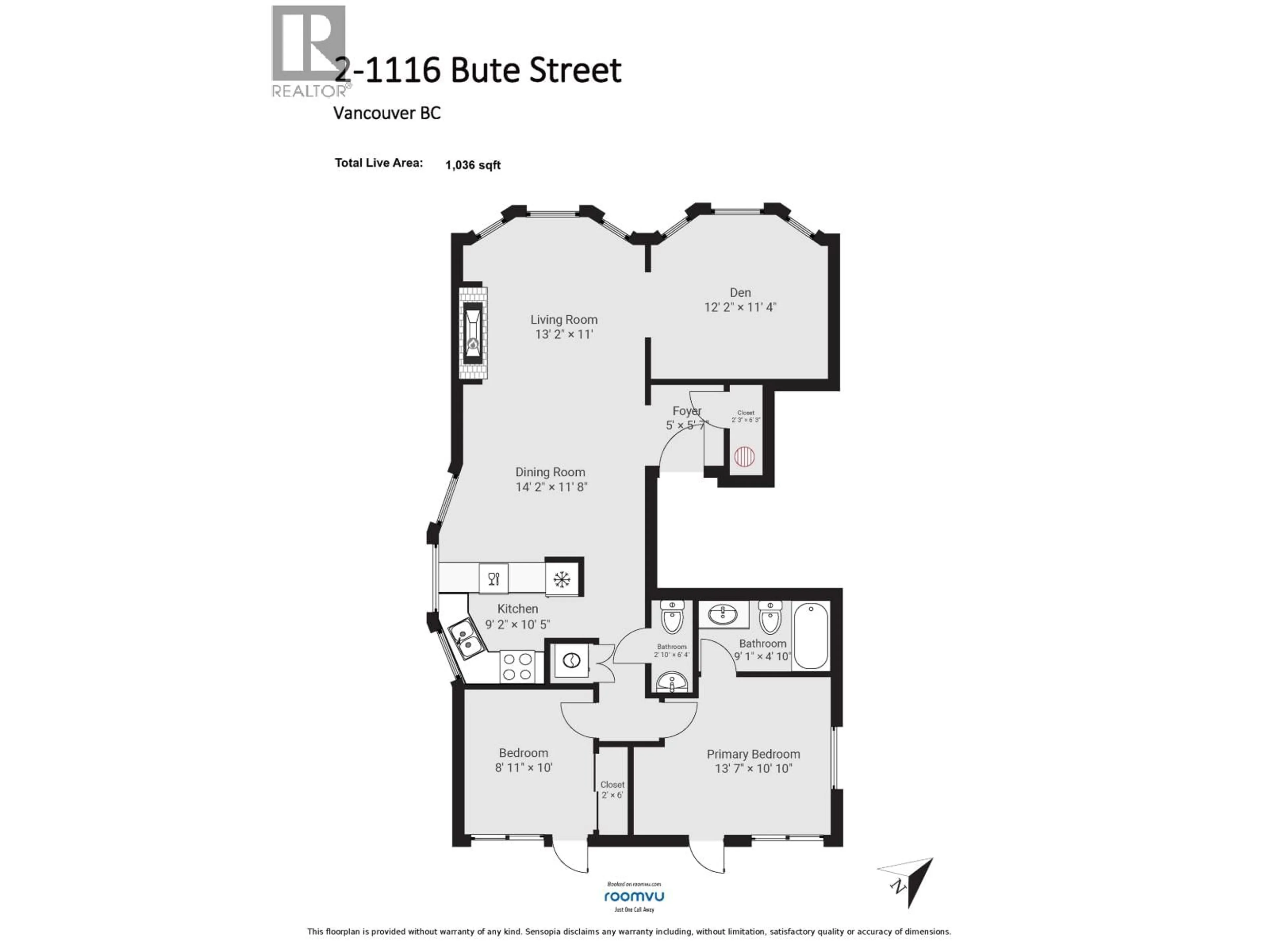 Floor plan for 2 - 1116 BUTE STREET, Vancouver British Columbia V6E1Z4