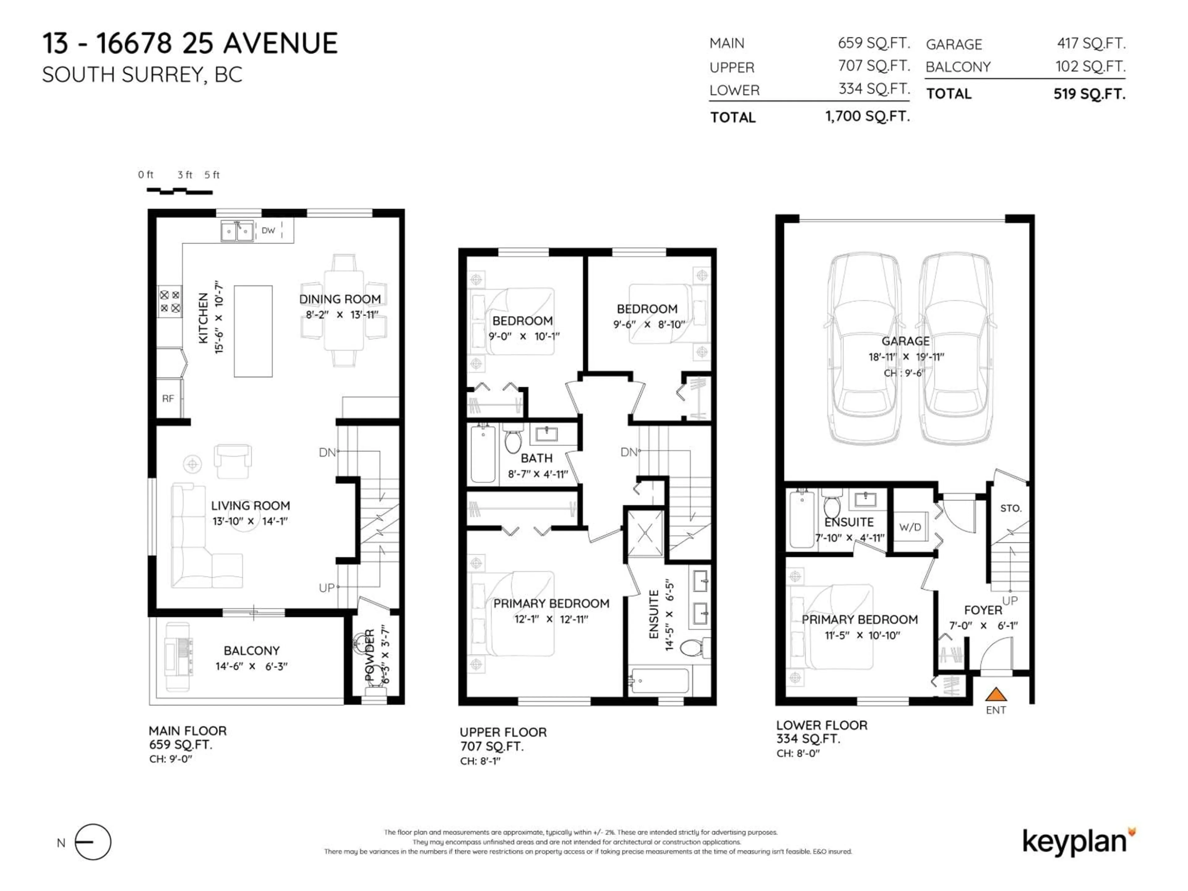 Floor plan for 13 - 16678 25 AVENUE, Surrey British Columbia V2Z0Z2