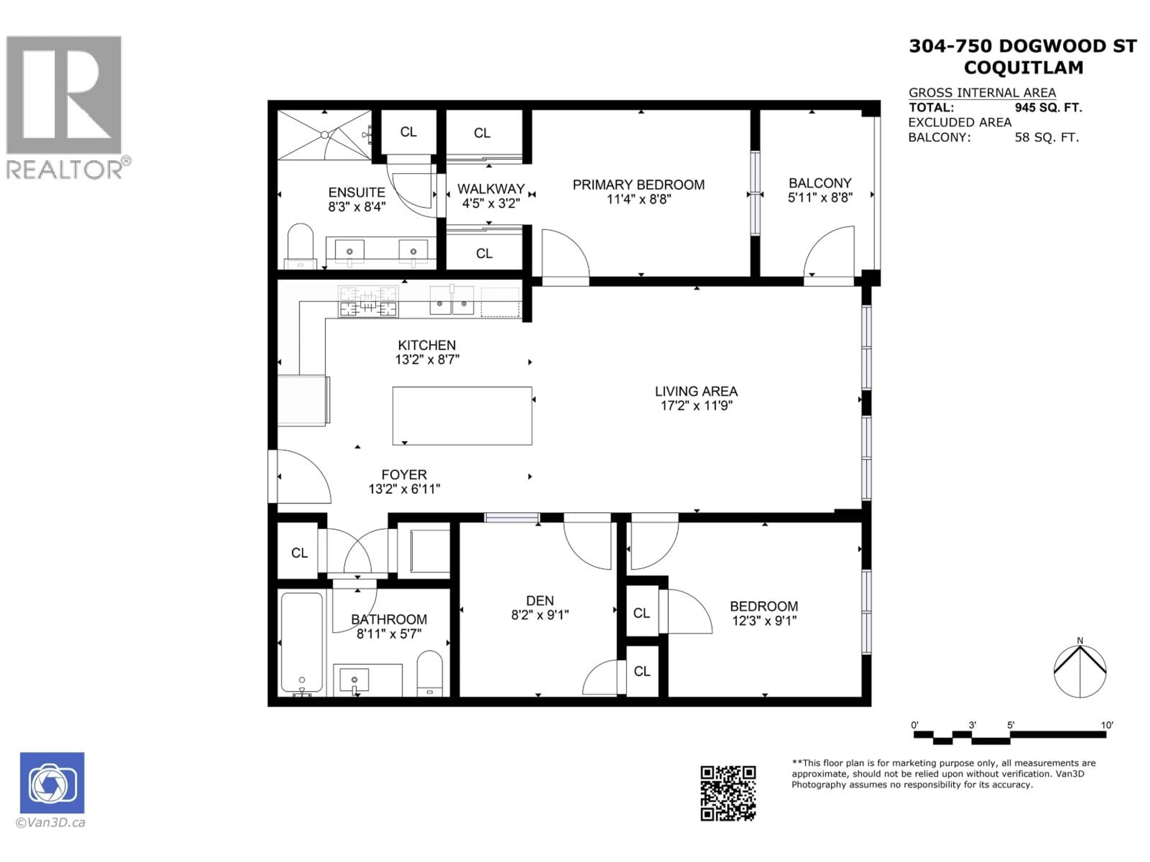 Floor plan for 304 - 750 DOGWOOD STREET, Coquitlam British Columbia V3J0K6