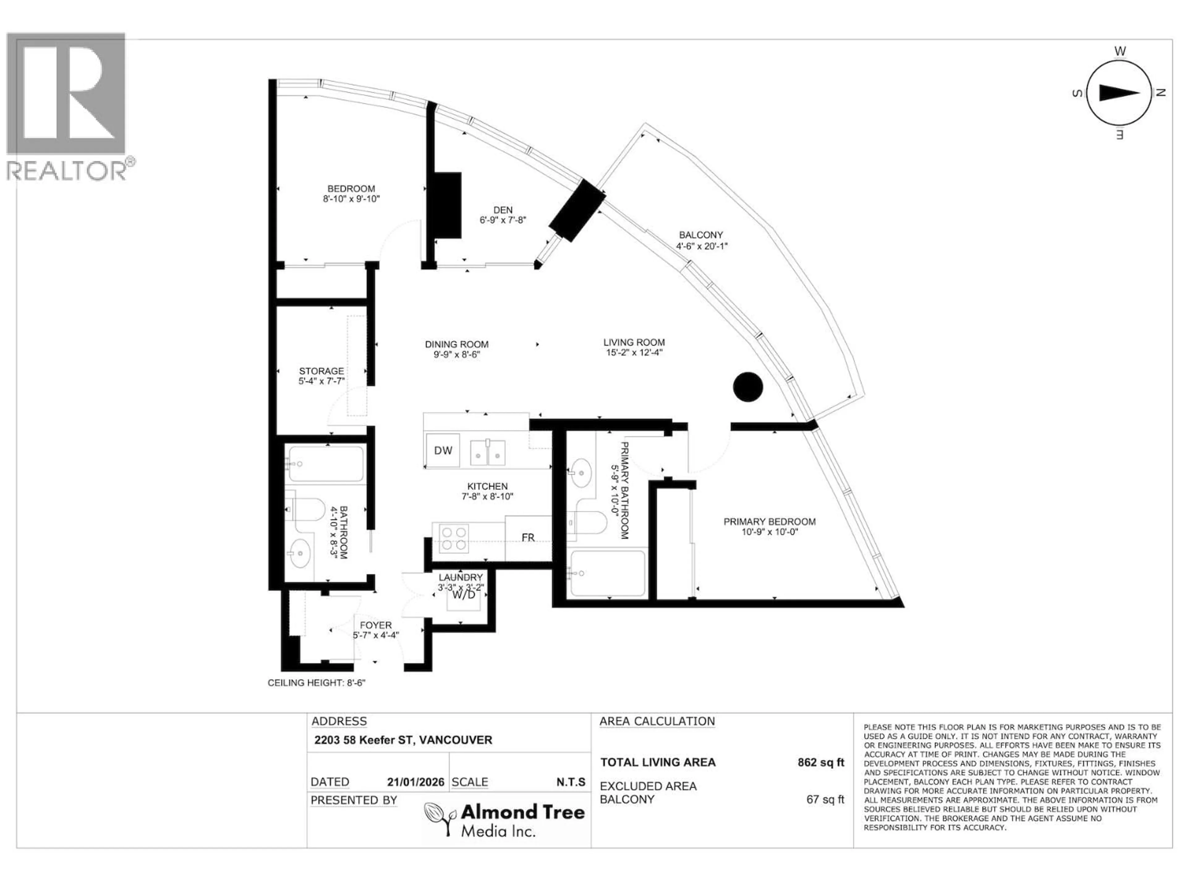 Floor plan for 2203 - 58 KEEFER PLACE, Vancouver British Columbia V6B0B8