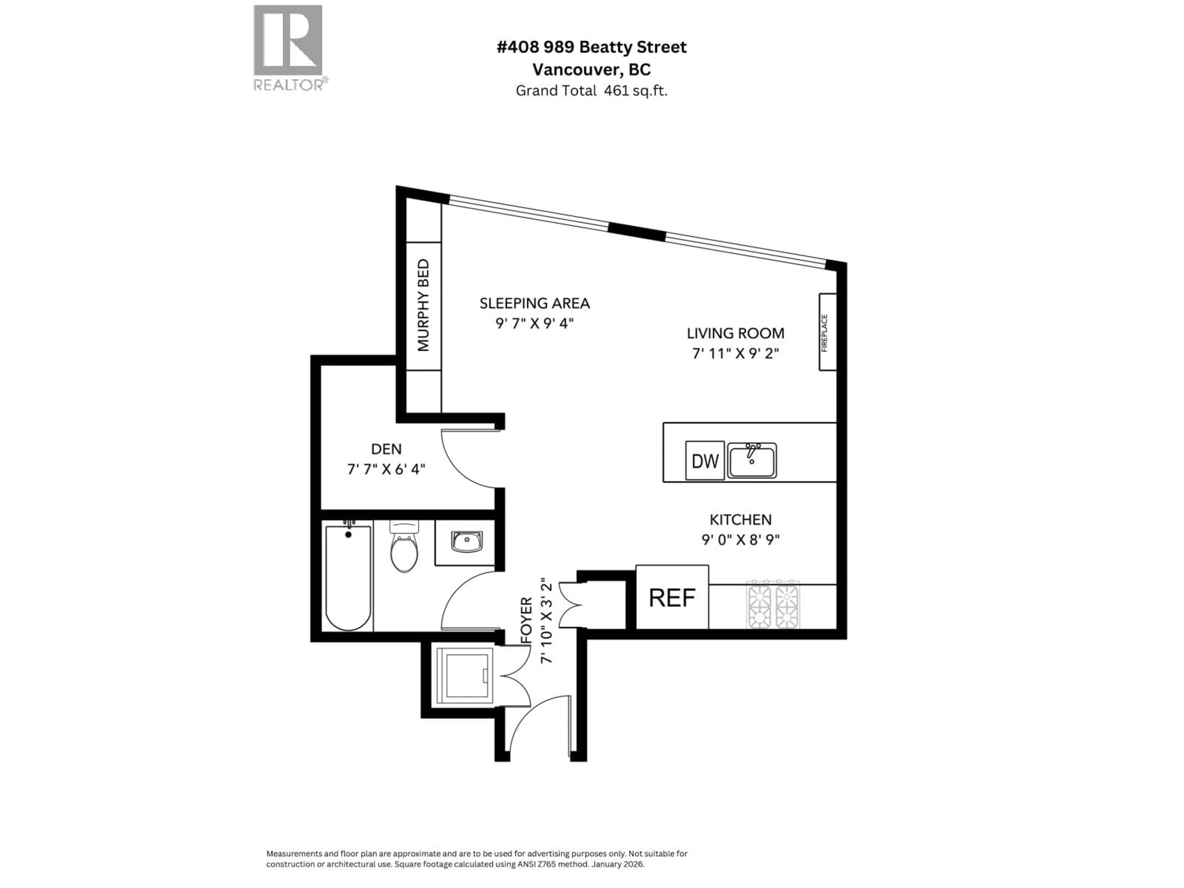Floor plan for 1108 - 989 BEATTY STREET, Vancouver British Columbia V6Z3C2