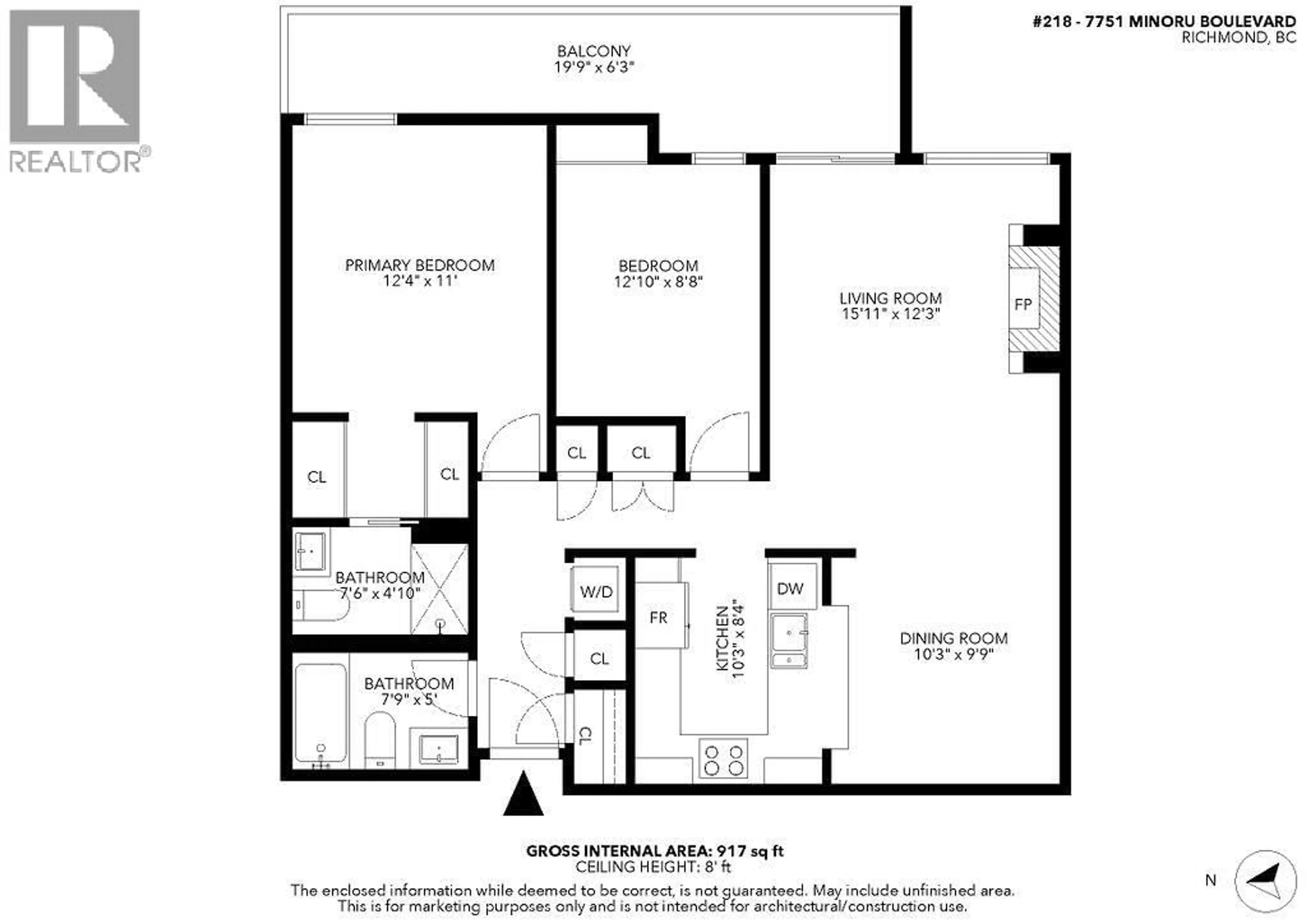 Floor plan for 218 - 7751 MINORU BOULEVARD, Richmond British Columbia V6Y3G7