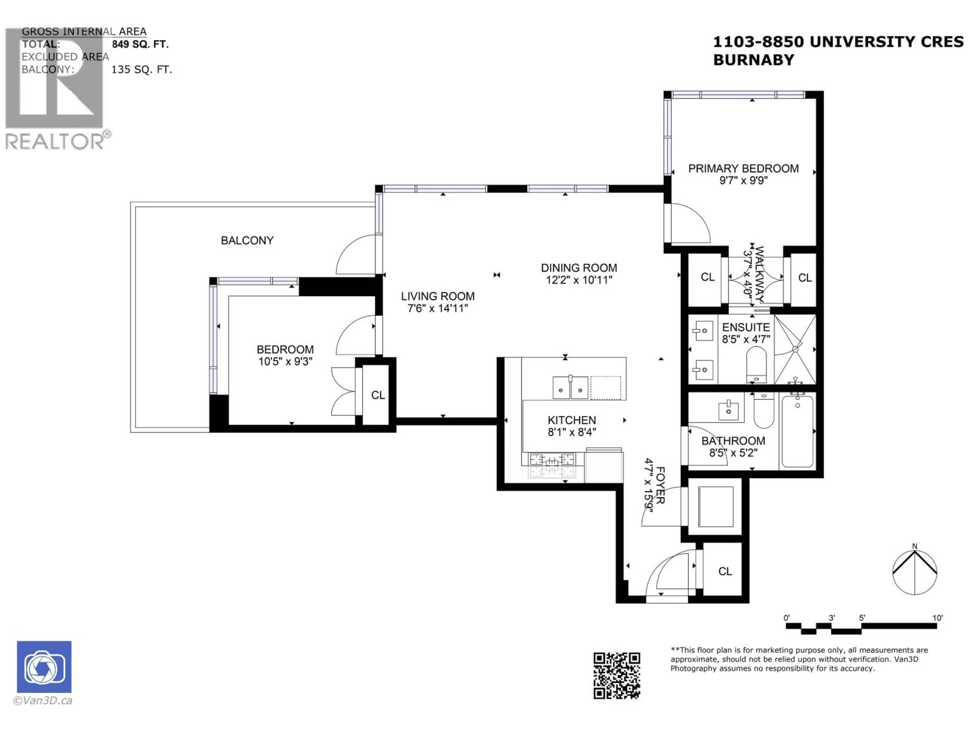 Floor plan for 1103 - 8850 UNIVERSITY CRESCENT, Burnaby British Columbia V5A0C8