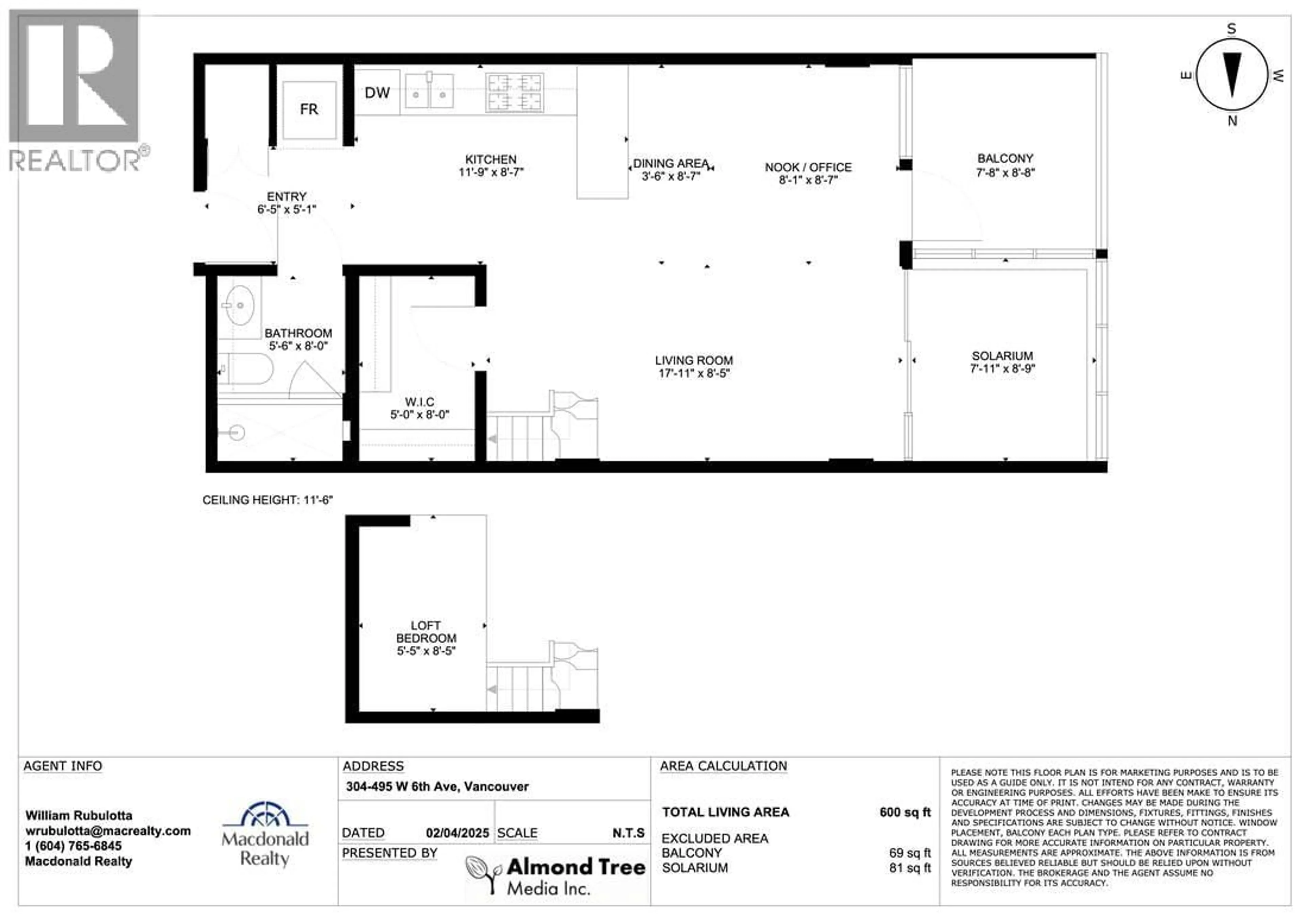 Floor plan for 304 - 495 6TH AVENUE, Vancouver British Columbia V5Y1L3