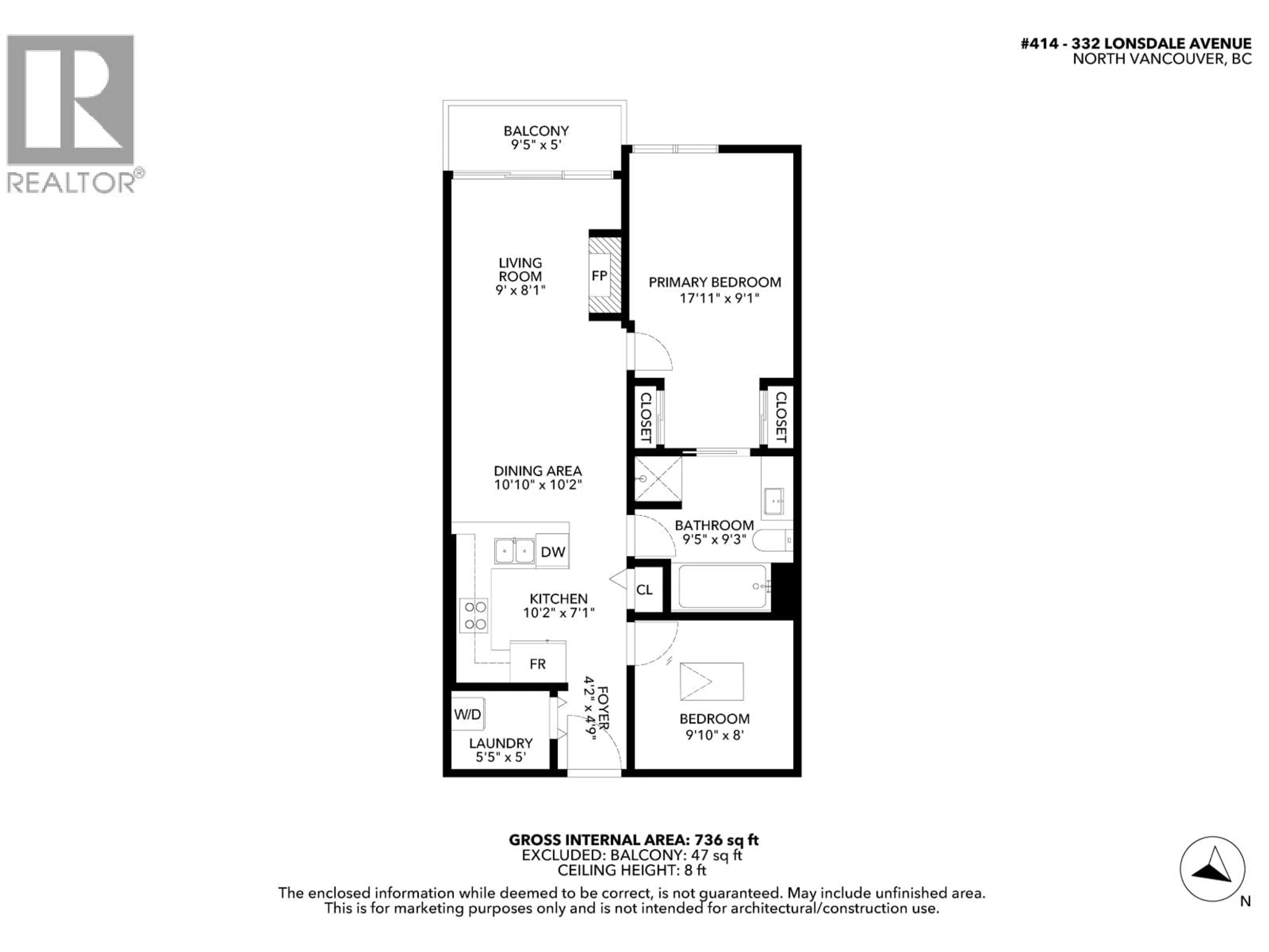 Floor plan for 414 - 332 LONSDALE AVENUE, North Vancouver British Columbia V7M3M5