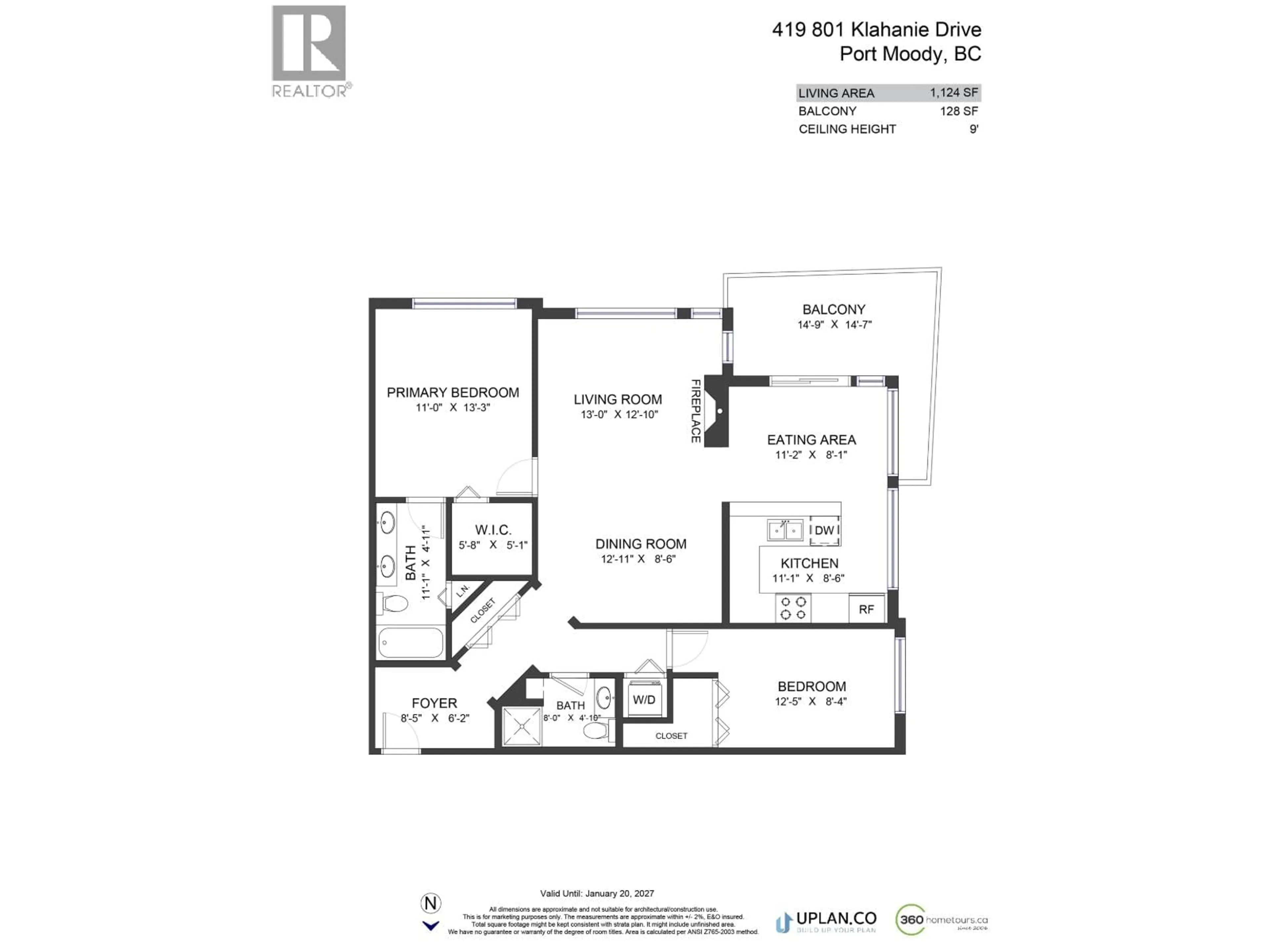 Floor plan for 419 - 801 KLAHANIE DRIVE, Port Moody British Columbia V3H5K4