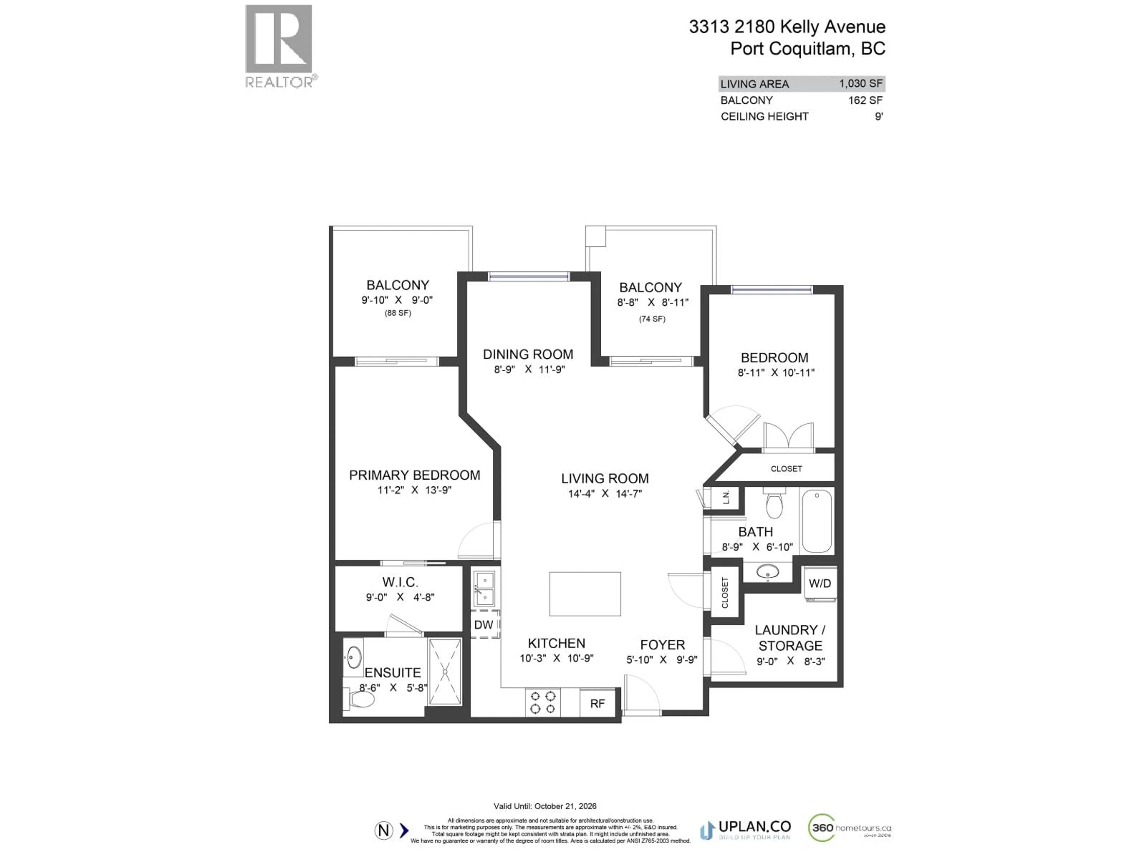 Floor plan for 3313 - 2180 KELLY AVENUE, Port Coquitlam British Columbia V3C0S4