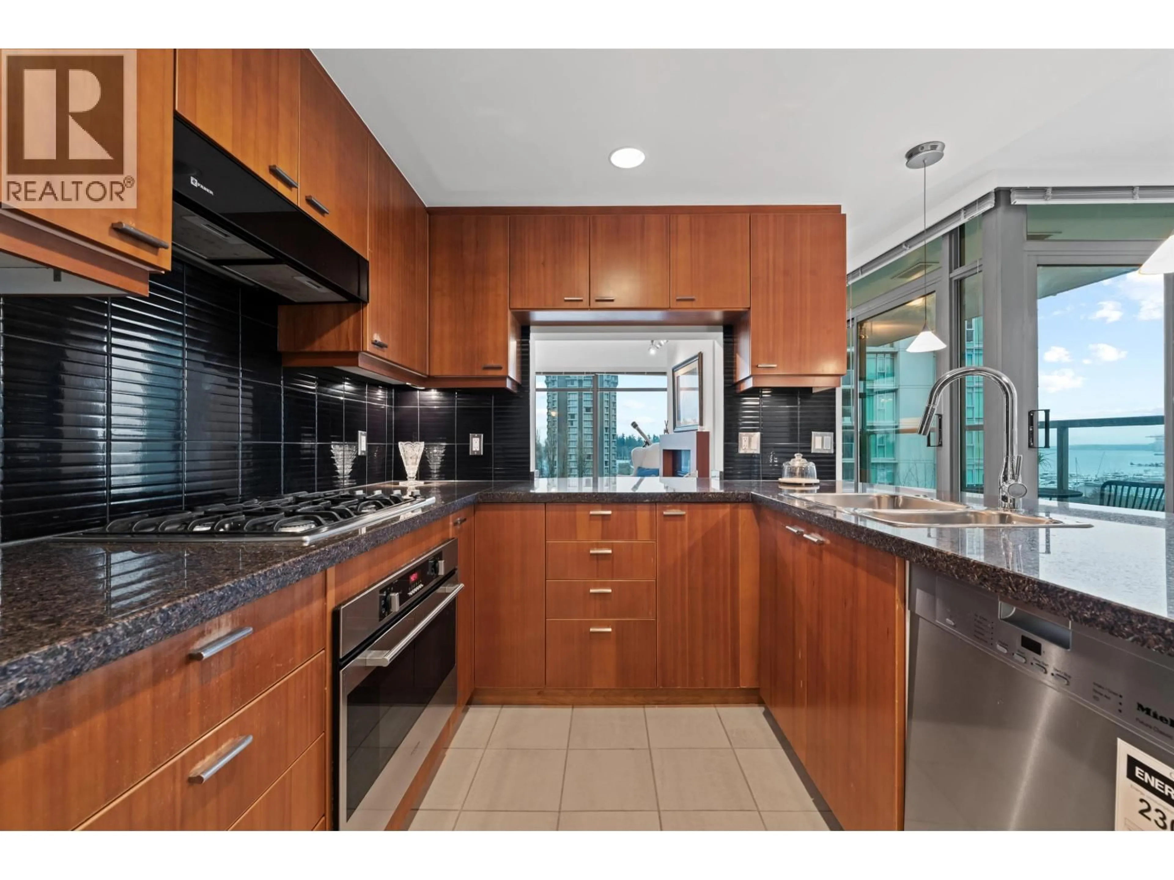 Contemporary kitchen, ceramic/tile floor for 605 - 1680 BAYSHORE DRIVE, Vancouver British Columbia V6G3H6