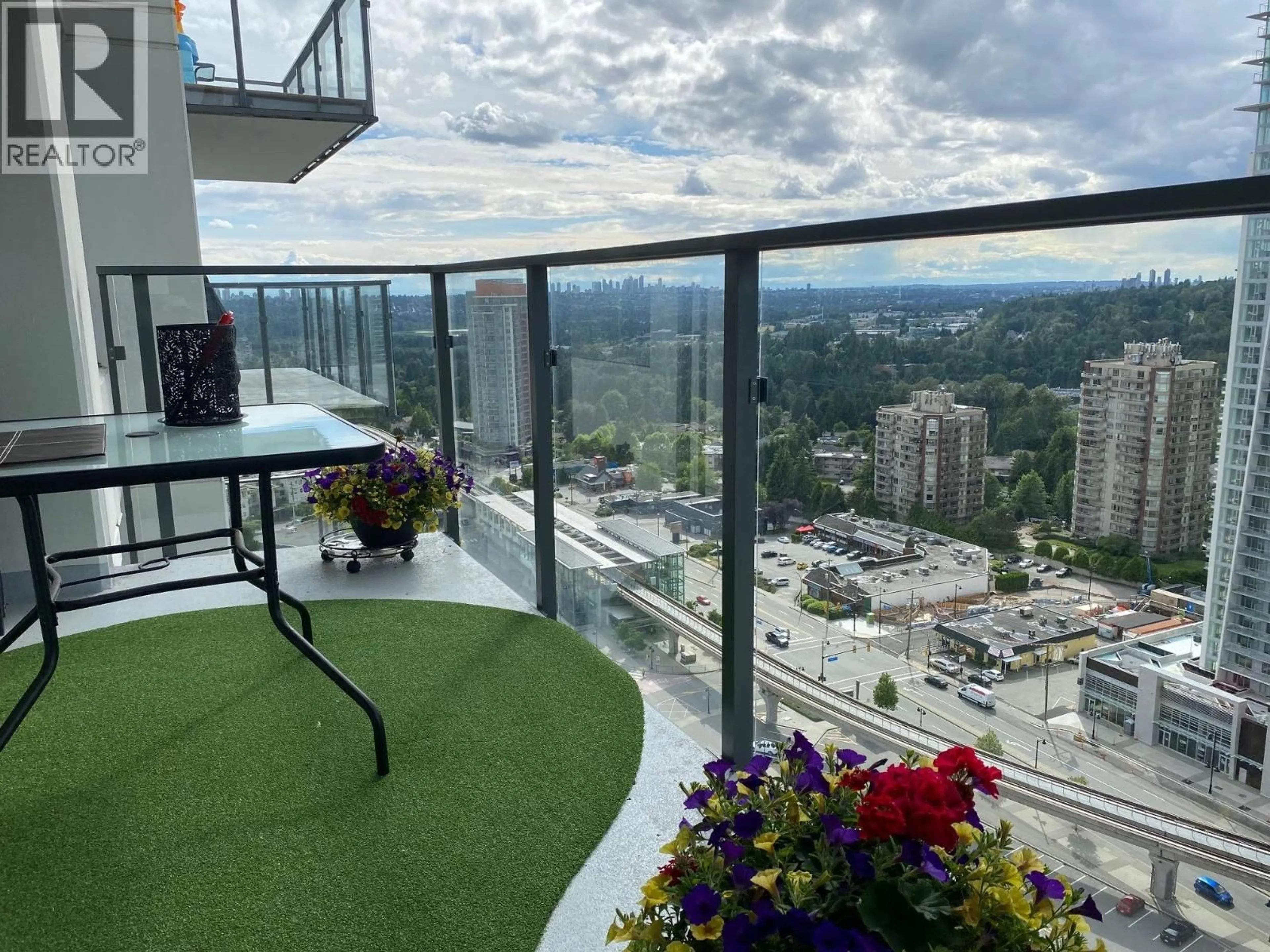Balcony in the apartment, city buildings view from balcony for 2703 - 570 EMERSON STREET, Coquitlam British Columbia V3J0G3