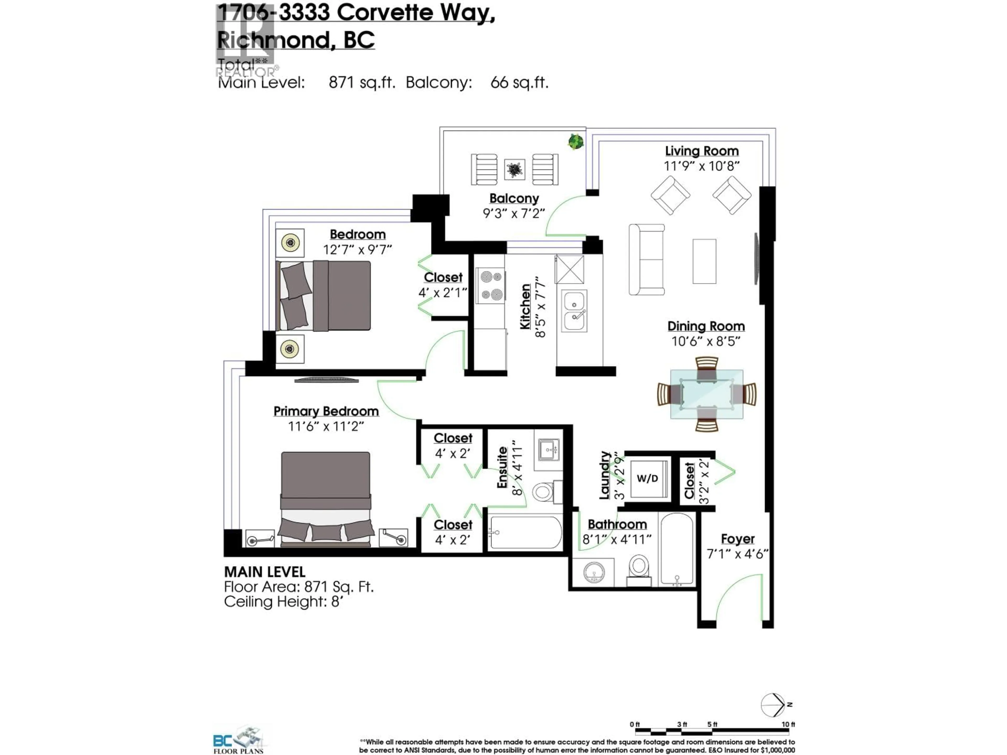 Floor plan for 1706 - 3333 CORVETTE WAY, Richmond British Columbia V6X0E3