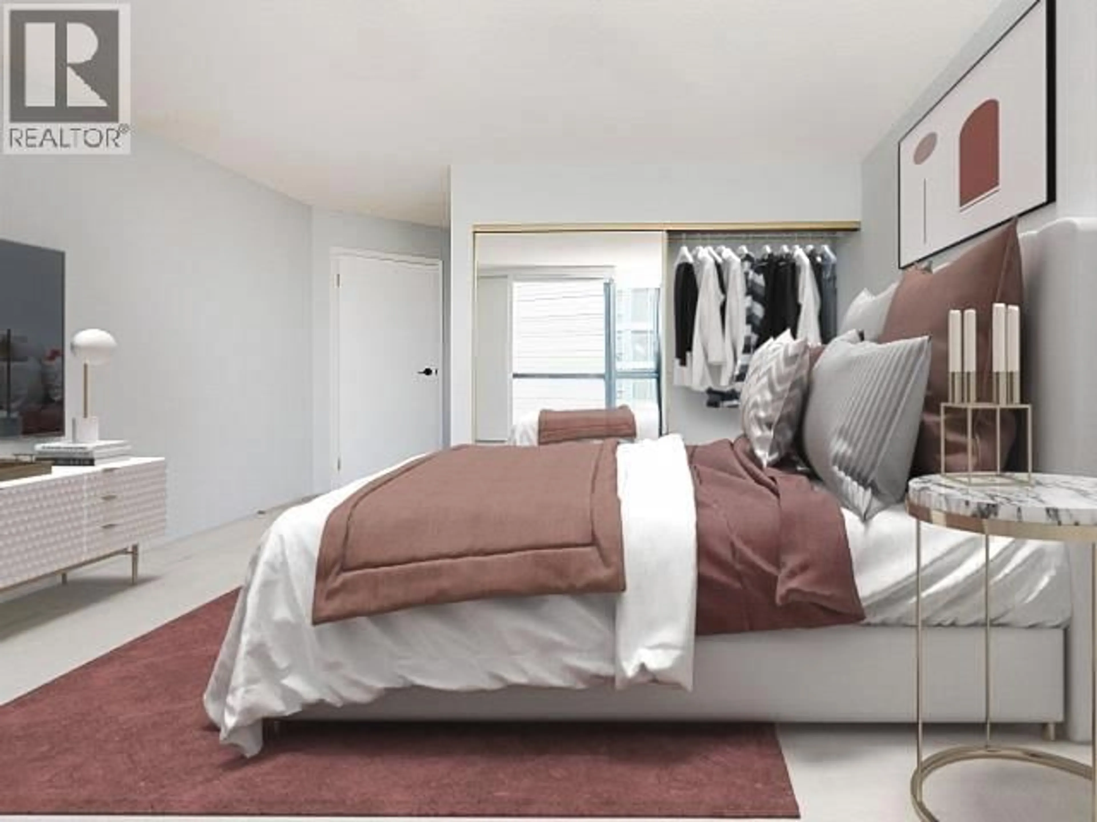 Bedroom with bed, carpet floor for 303 - 1415 GEORGIA STREET, Vancouver British Columbia V6G3C8