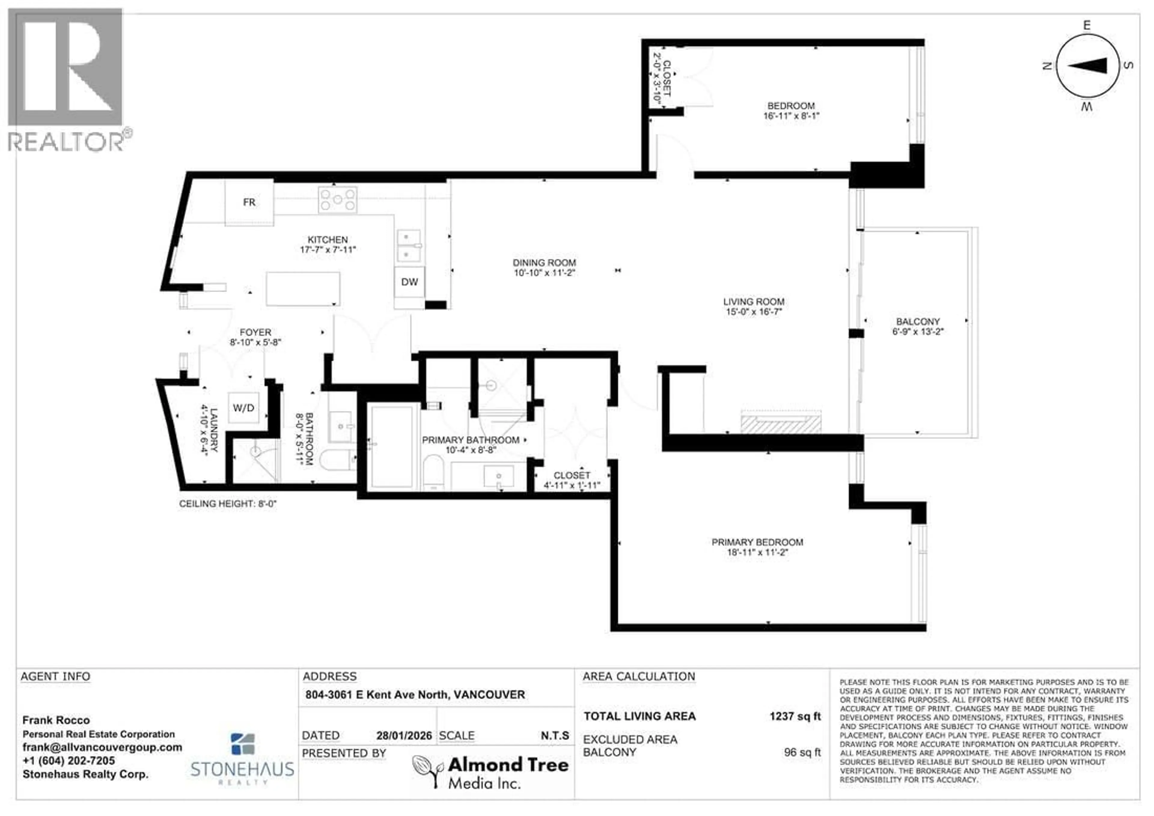 Floor plan for 804 - 3061 KENT AVENUE, Vancouver British Columbia V5S4P6