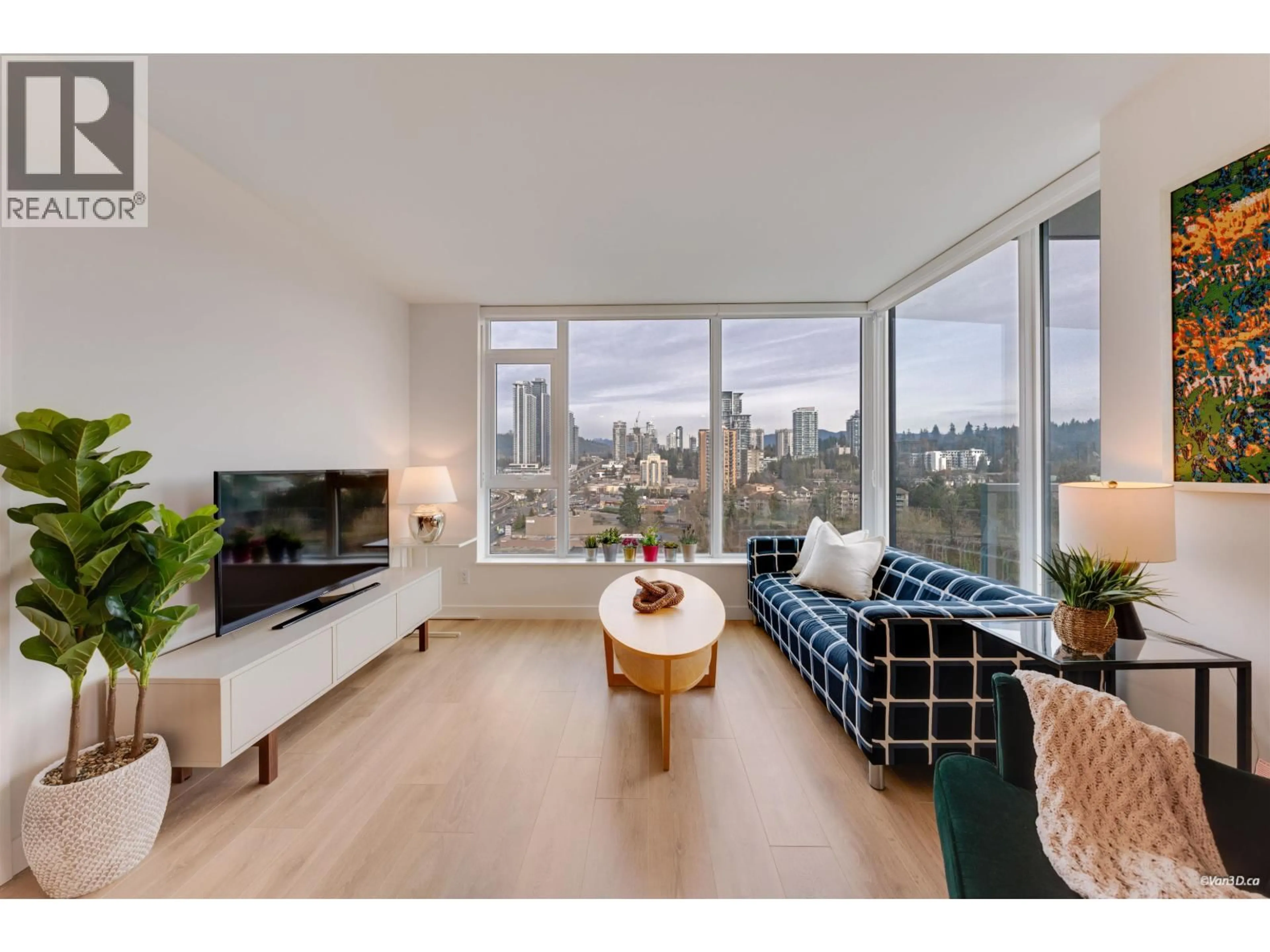 Living room with furniture, wood/laminate floor for 1302 - 318 ALDERSON AVENUE, Coquitlam British Columbia V3K0J1