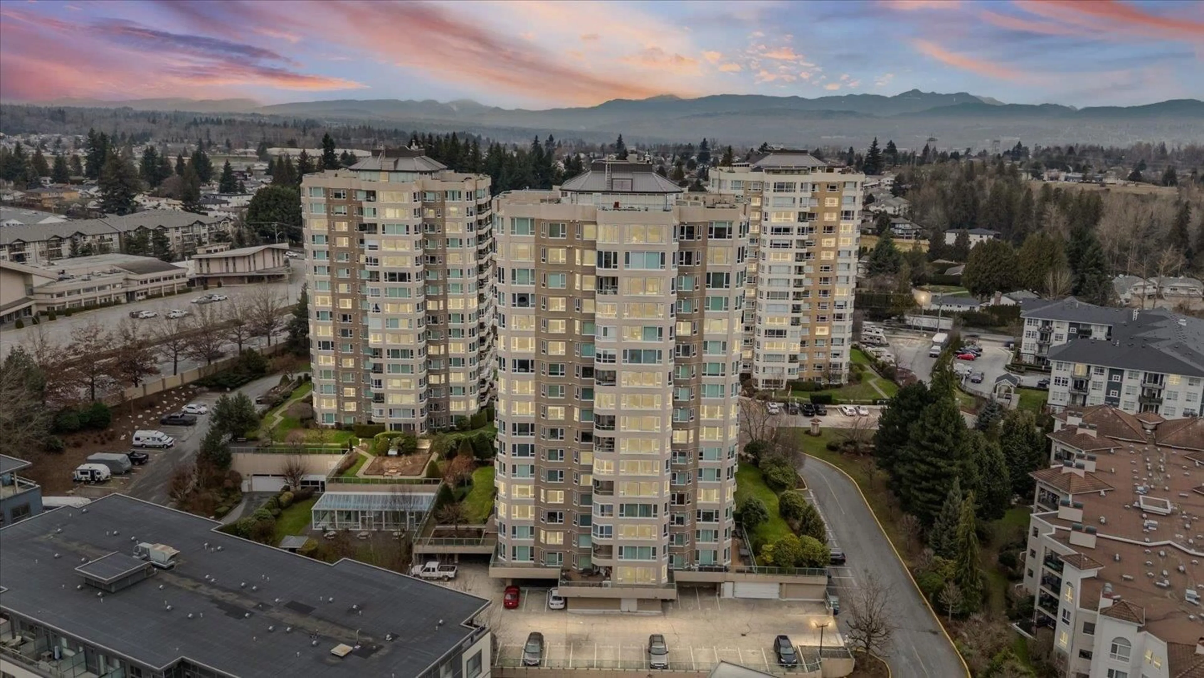A pic from outside/outdoor area/front of a property/back of a property/a pic from drone, city buildings view from balcony for 701 - 3170 GLADWIN ROAD, Abbotsford British Columbia V2T5T5
