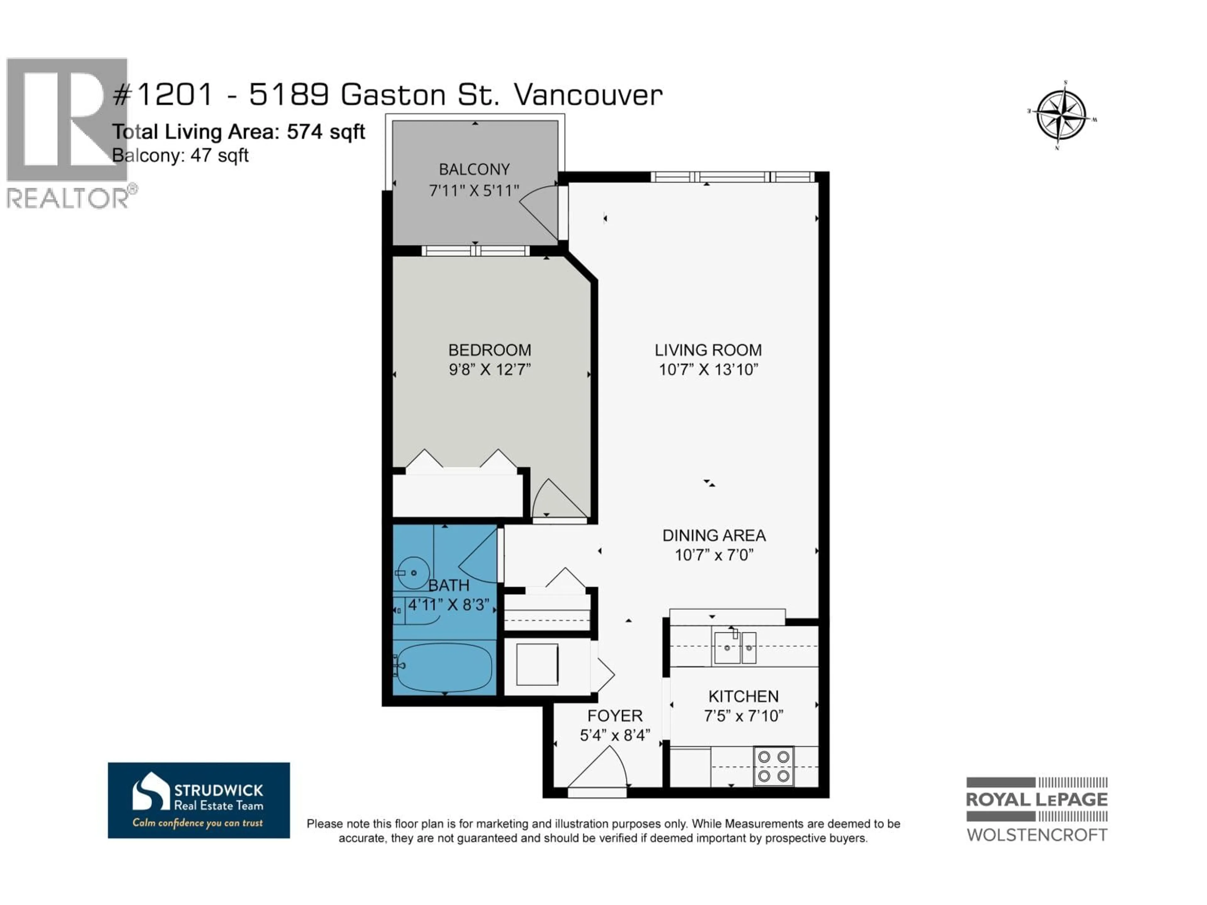 Floor plan for 1201 - 5189 GASTON STREET, Vancouver British Columbia V5R6C7