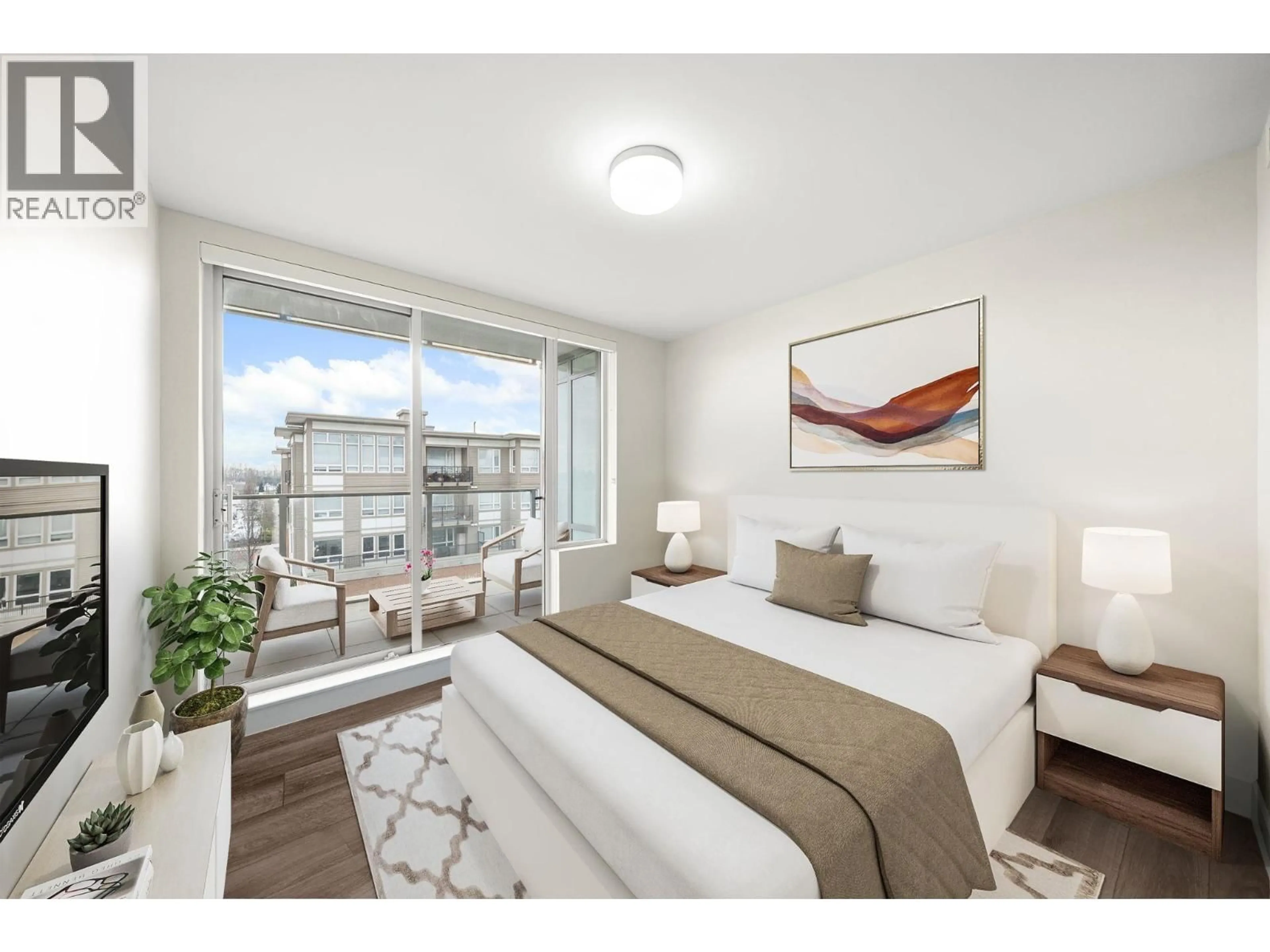 Bedroom with bed, wood/laminate floor for 613 - 10788 NO. 5 ROAD, Richmond British Columbia V6W0B7