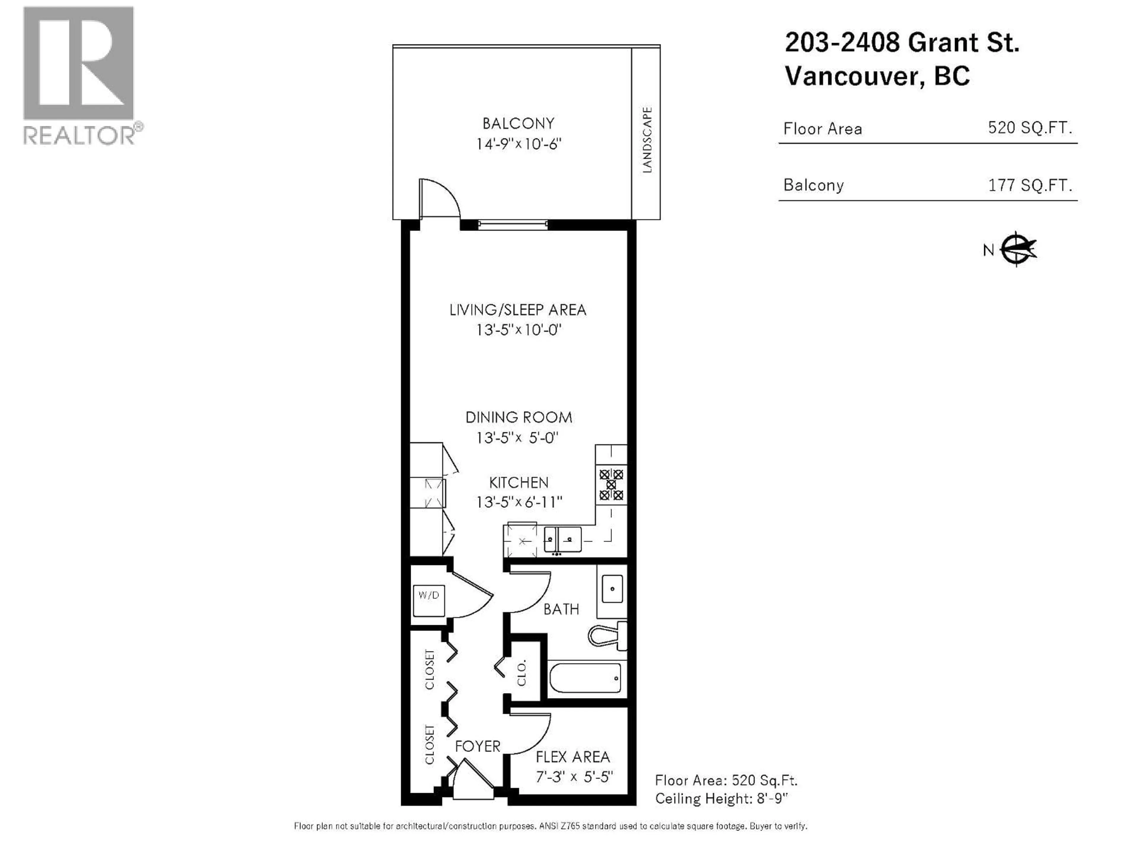 Floor plan for 203 - 2408 GRANT STREET, Vancouver British Columbia V5K3G4
