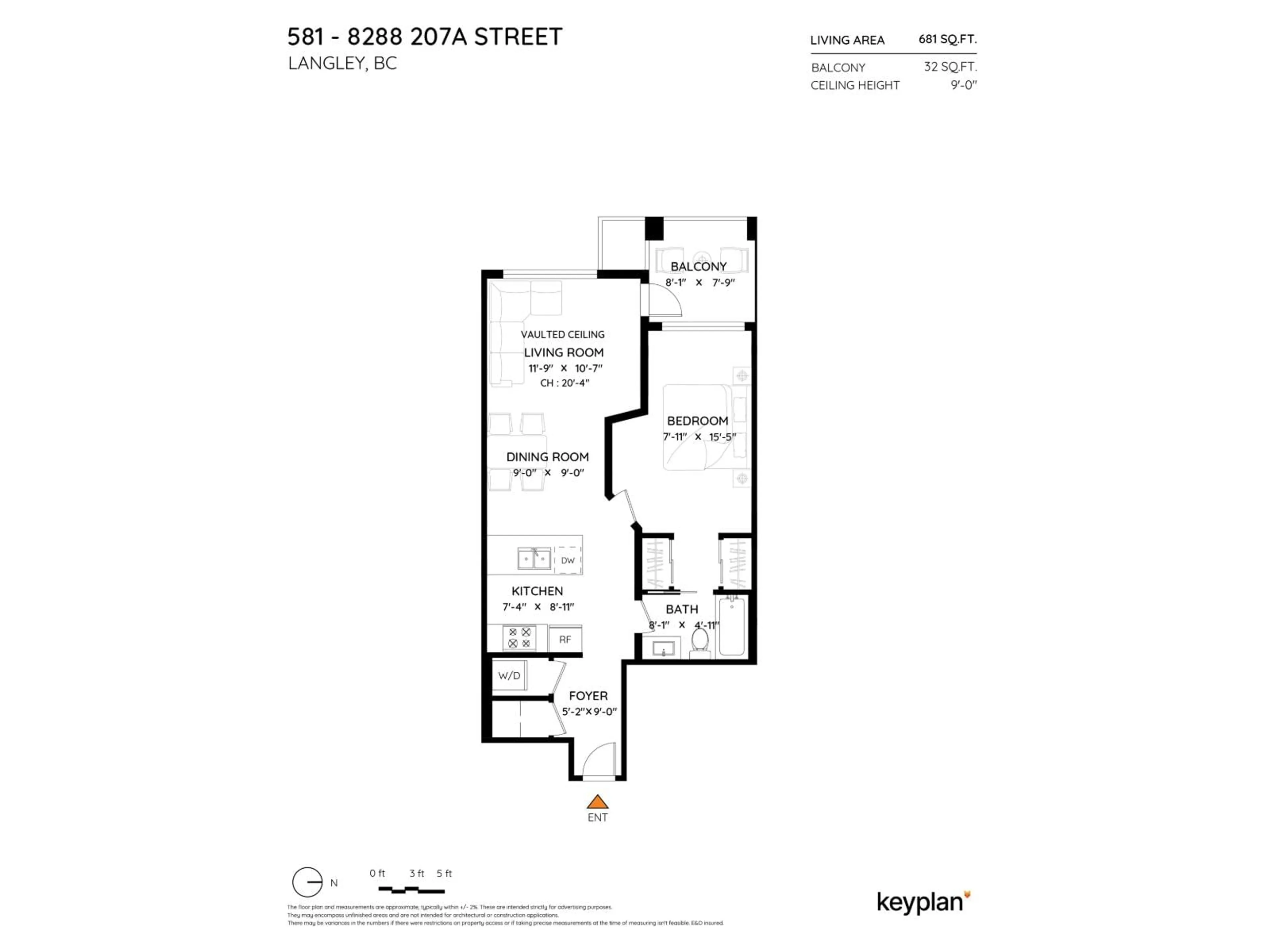 Floor plan for 581 - 8288 207A STREET, Langley British Columbia V2Y0L2