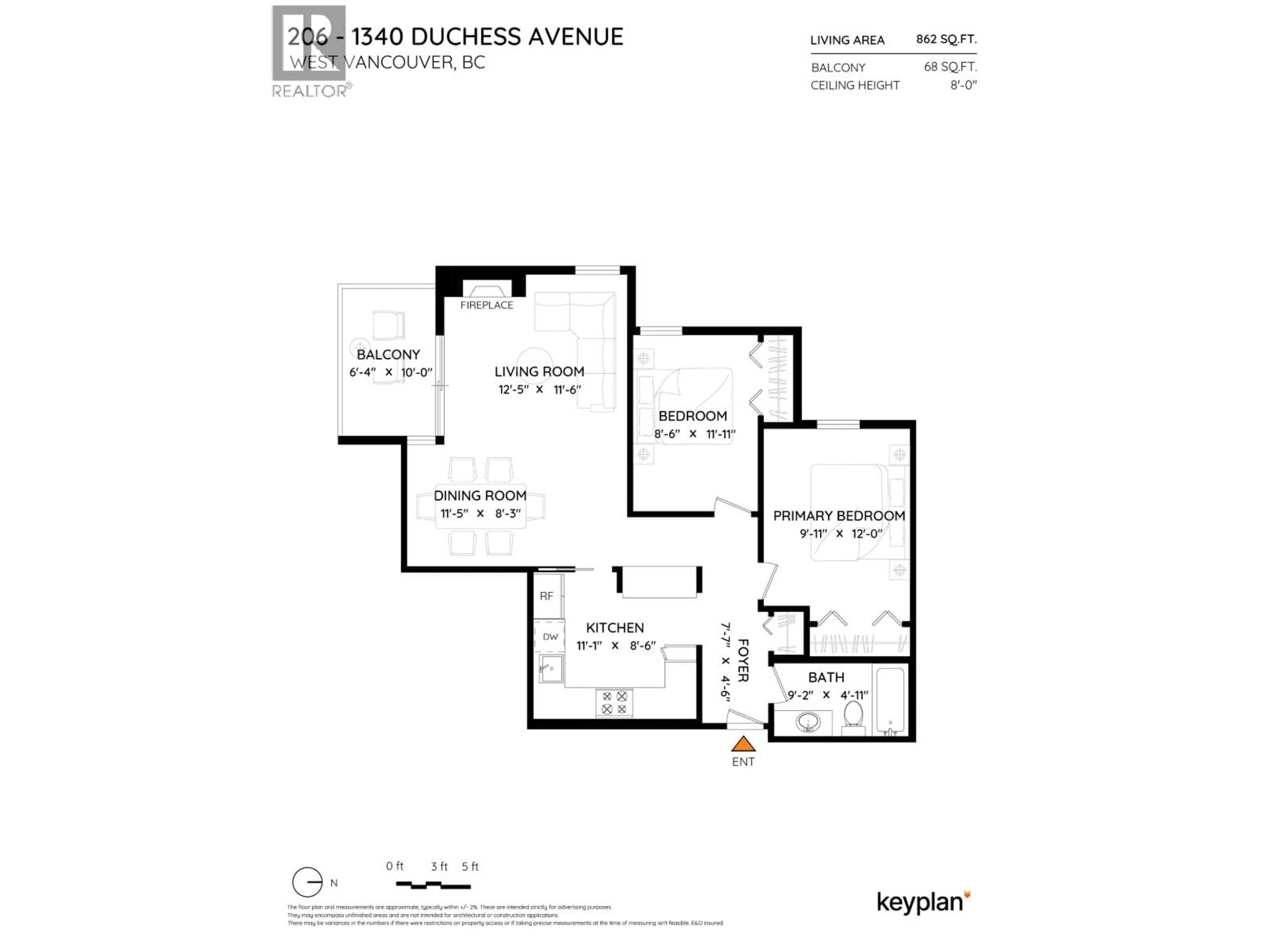 Floor plan for 206 - 1340 DUCHESS AVENUE, West Vancouver British Columbia V7T1H6