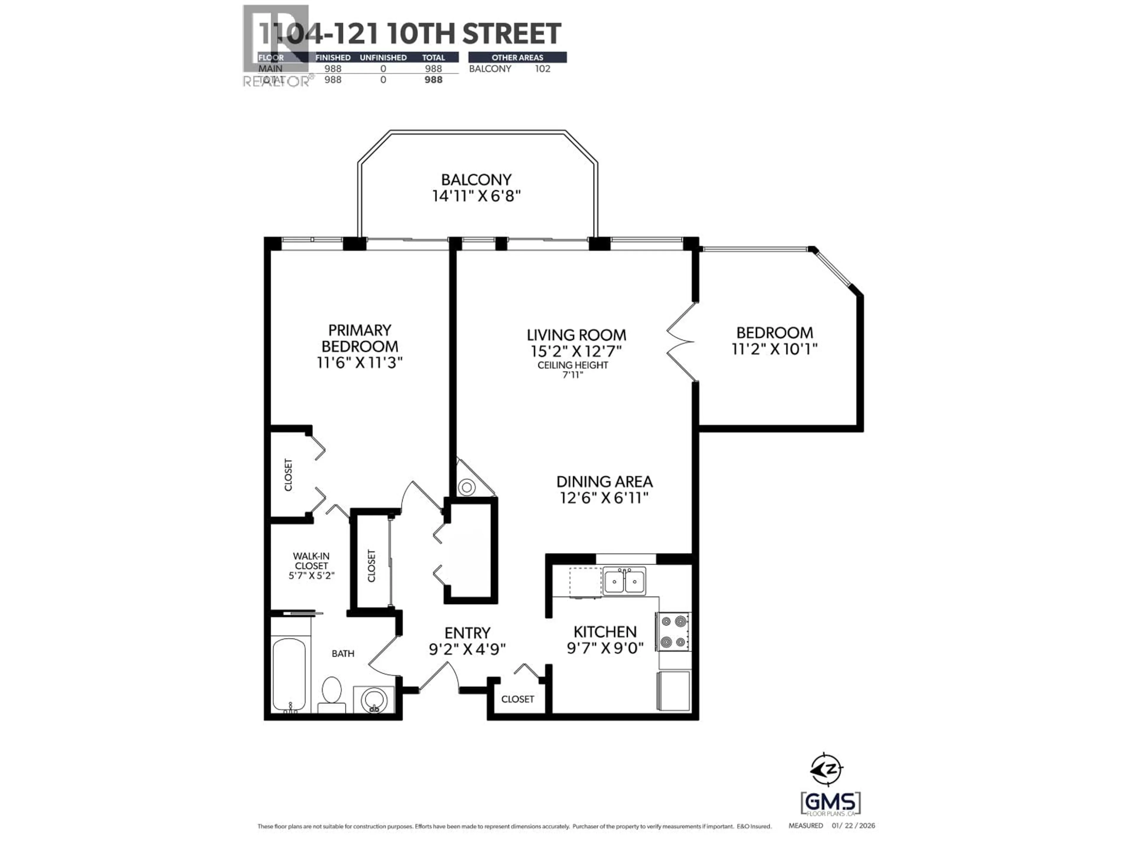 Floor plan for 1104 - 121 TENTH STREET, New Westminster British Columbia V3M3X7