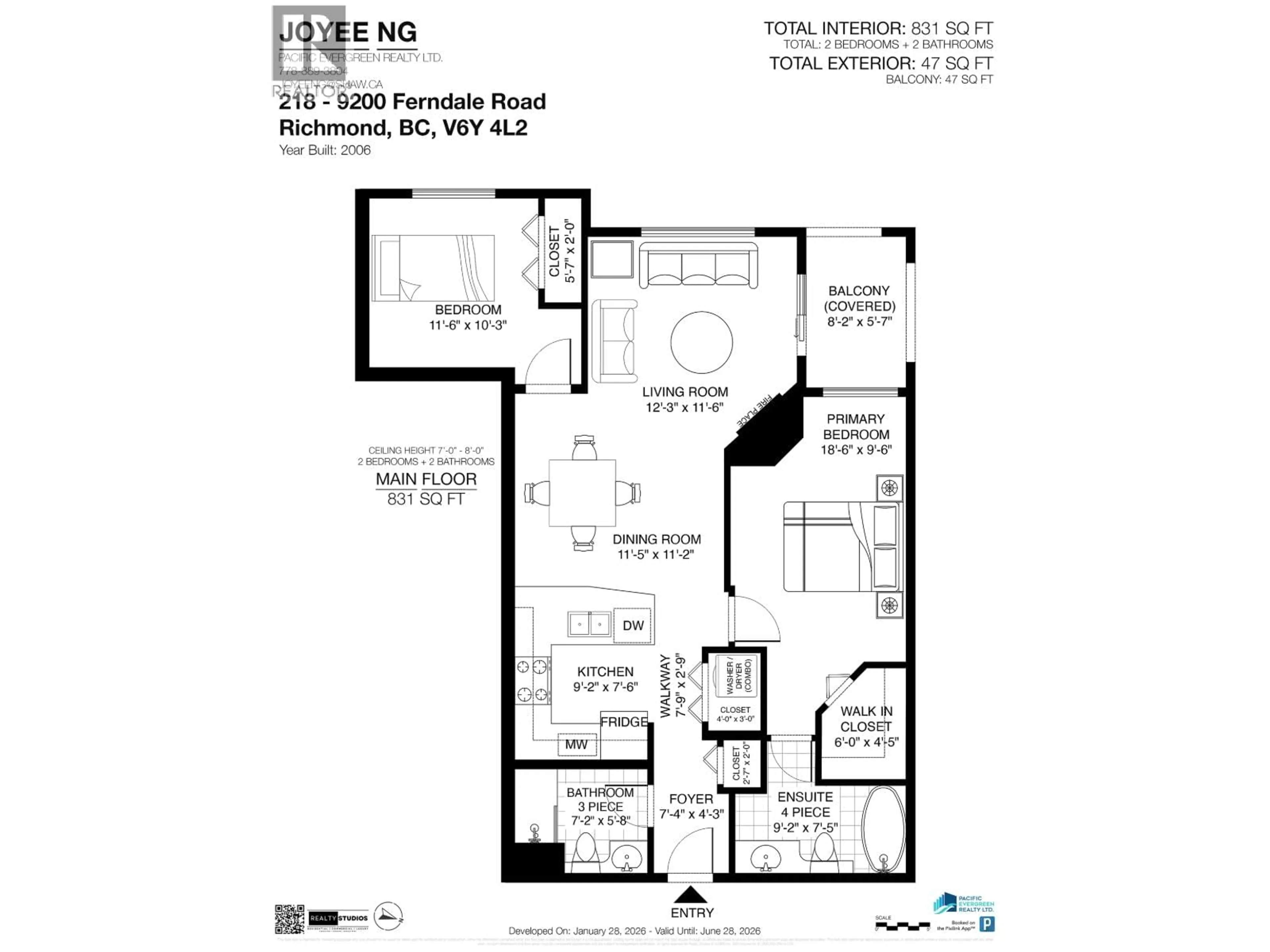 Floor plan for 218 - 9200 FERNDALE ROAD, Richmond British Columbia V6Y4L2