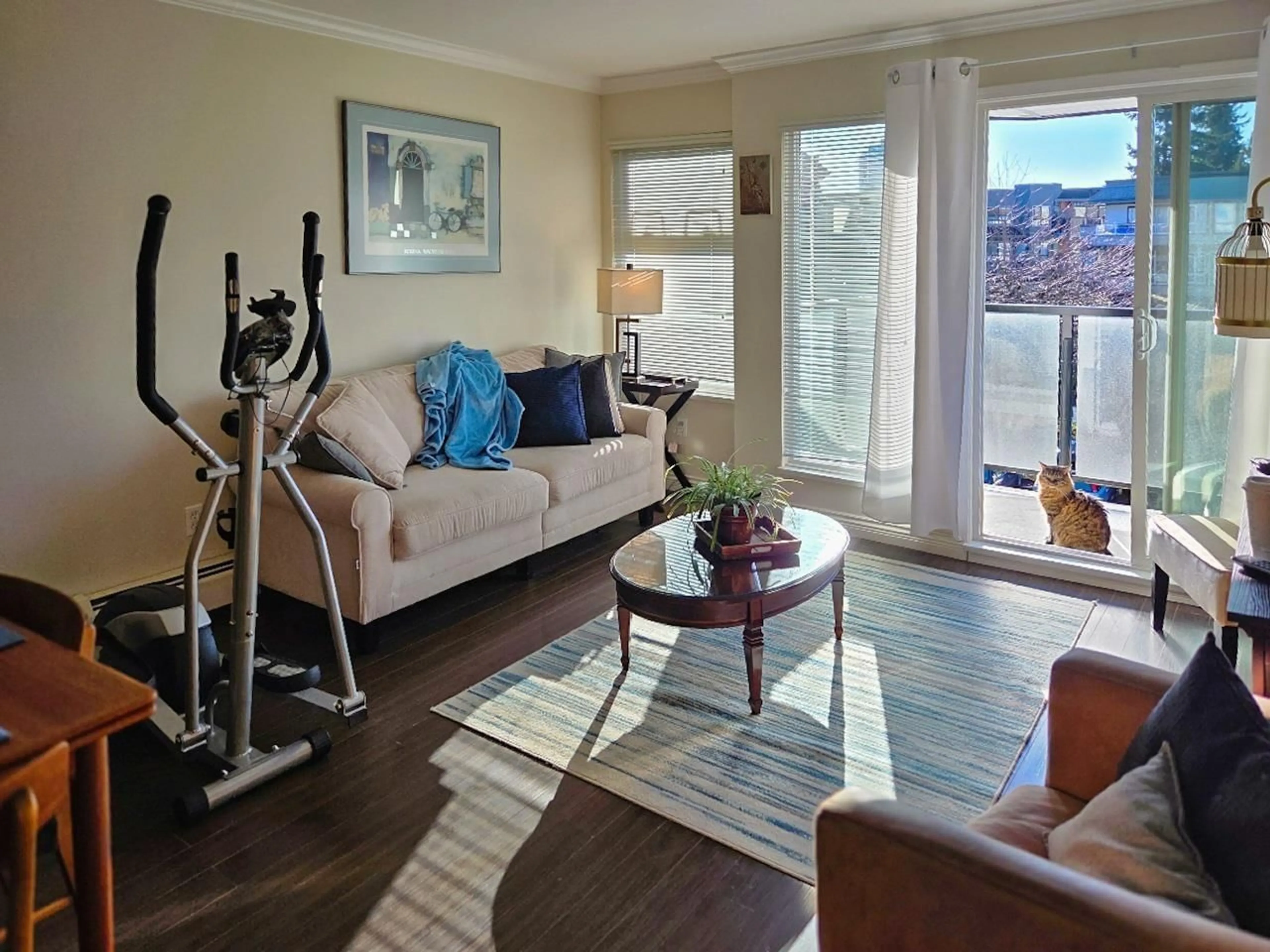 Living room with furniture, wood/laminate floor for 321 - 1850 SOUTHMERE CRESCENT EAST, Surrey British Columbia V4A6Y6